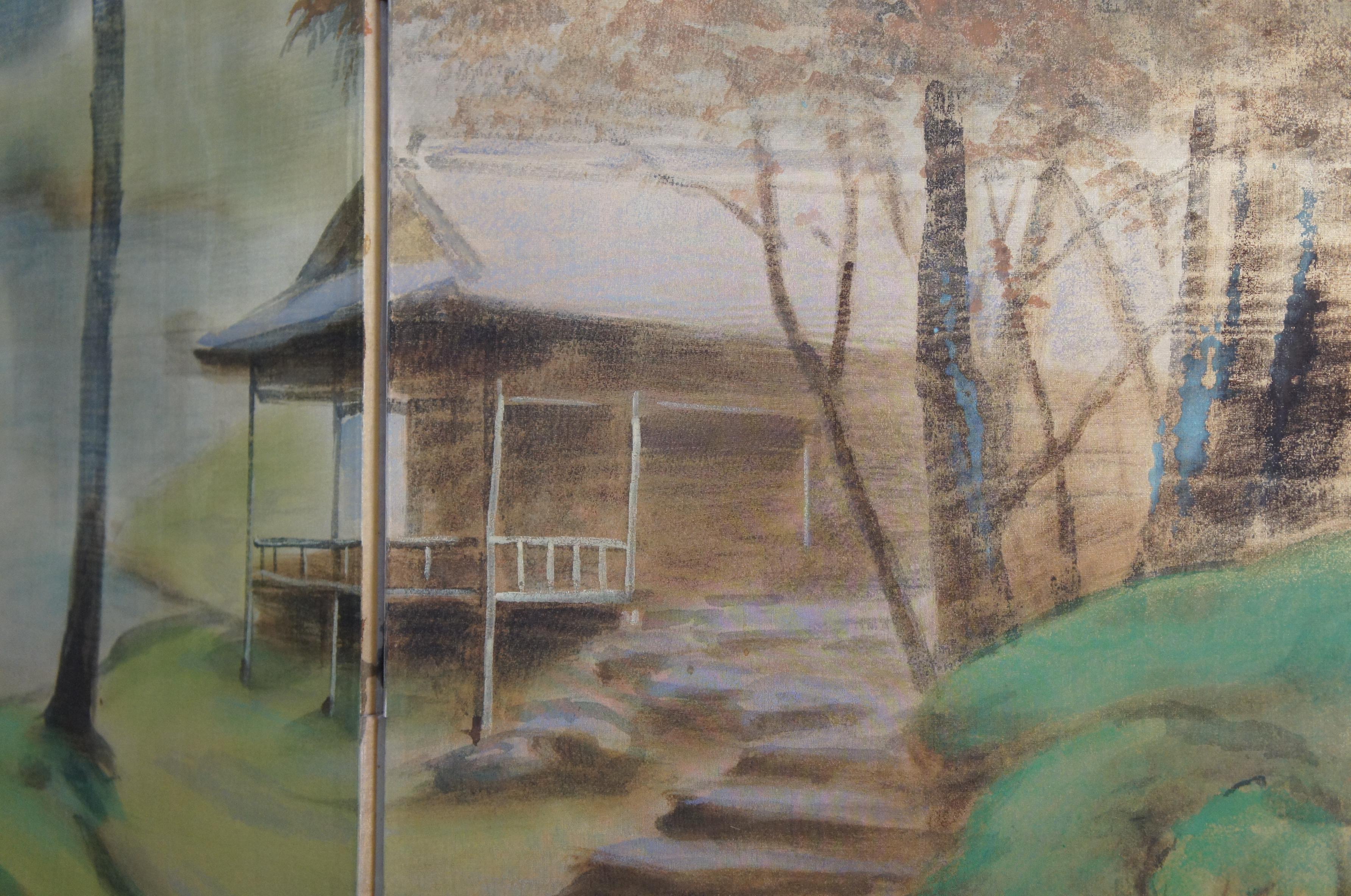 Mid Century Chinese Silk Forest Landscape River Screen Wall Divider Chinoiserie 2