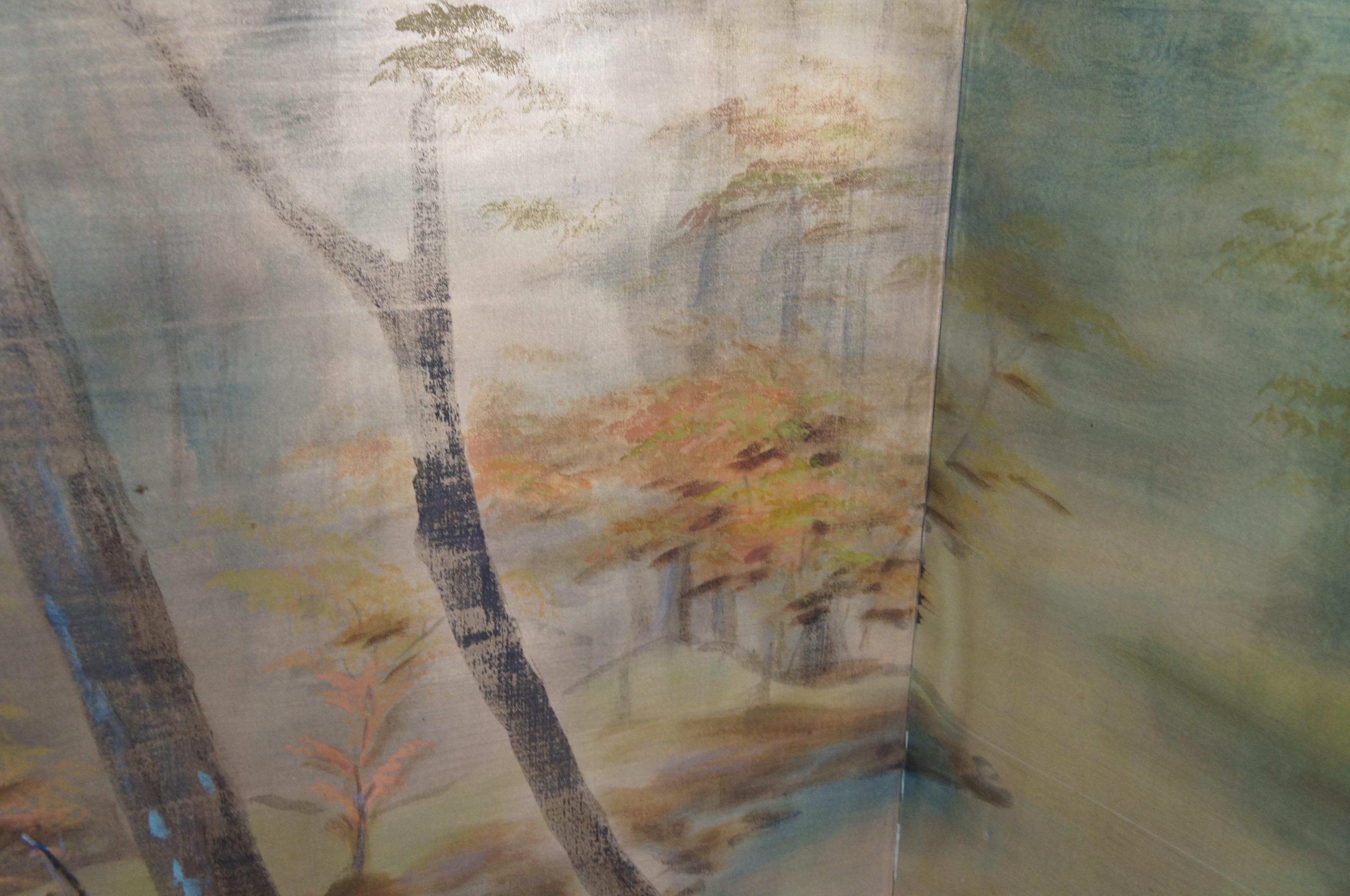 Mid Century Chinese Silk Forest Landscape River Screen Wall Divider Chinoiserie 3