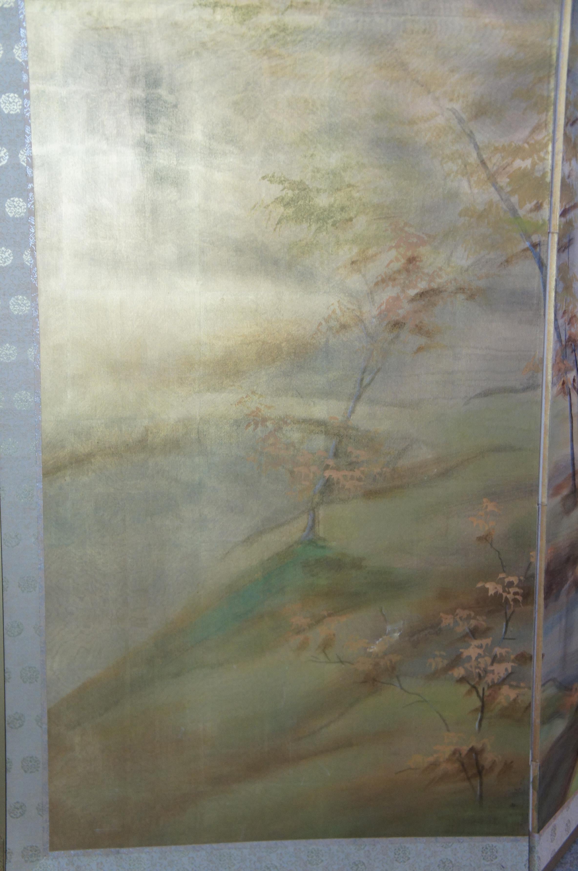 Mid Century Chinese Silk Forest Landscape River Screen Wall Divider Chinoiserie 4