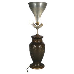 Vintage Mid-Century Chinese-Style Polychrome Bronze Vase Lamp -1Y26