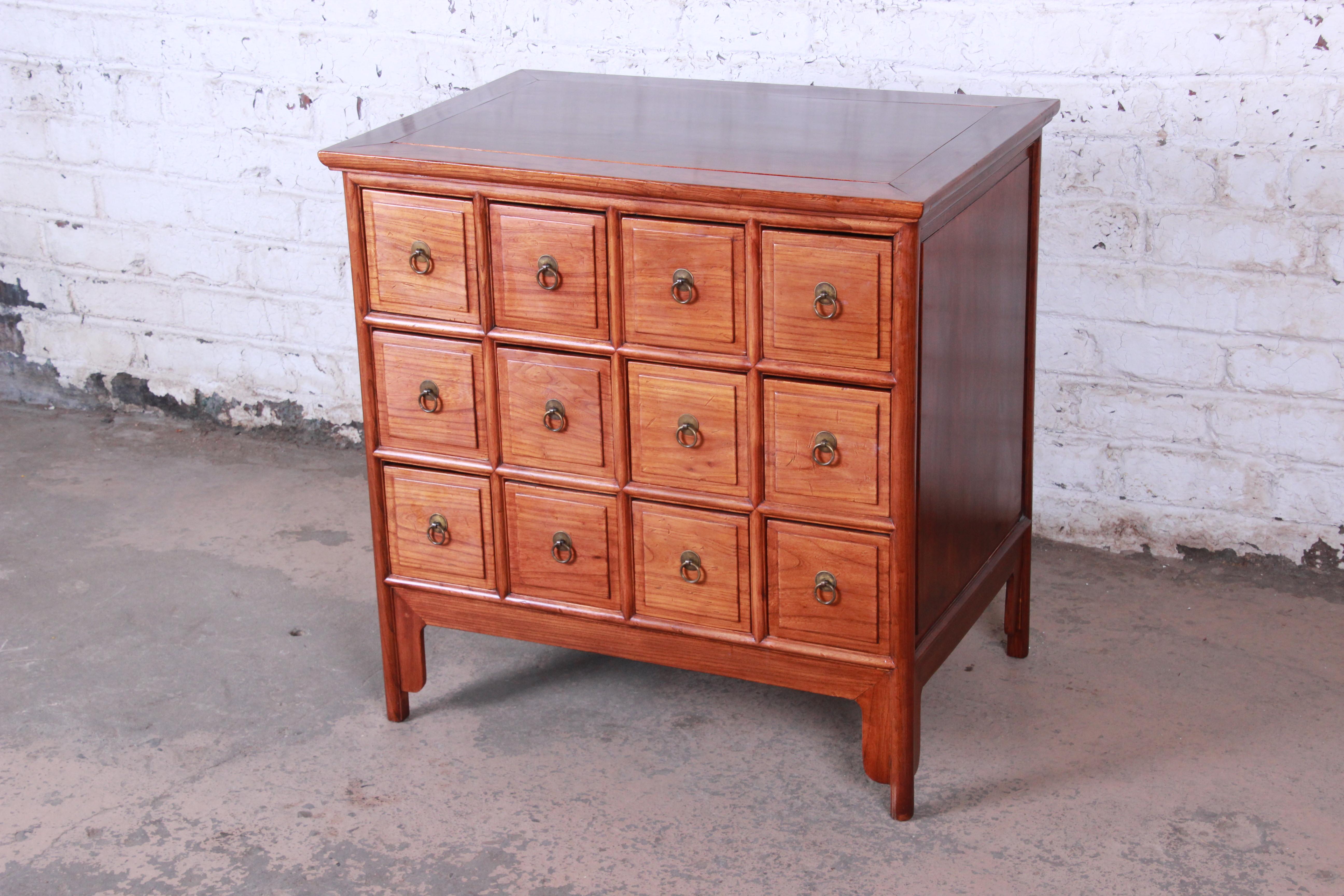 Chinoiserie Midcentury Chinese Twelve-Drawer Elm Wood Apothecary Cabinet