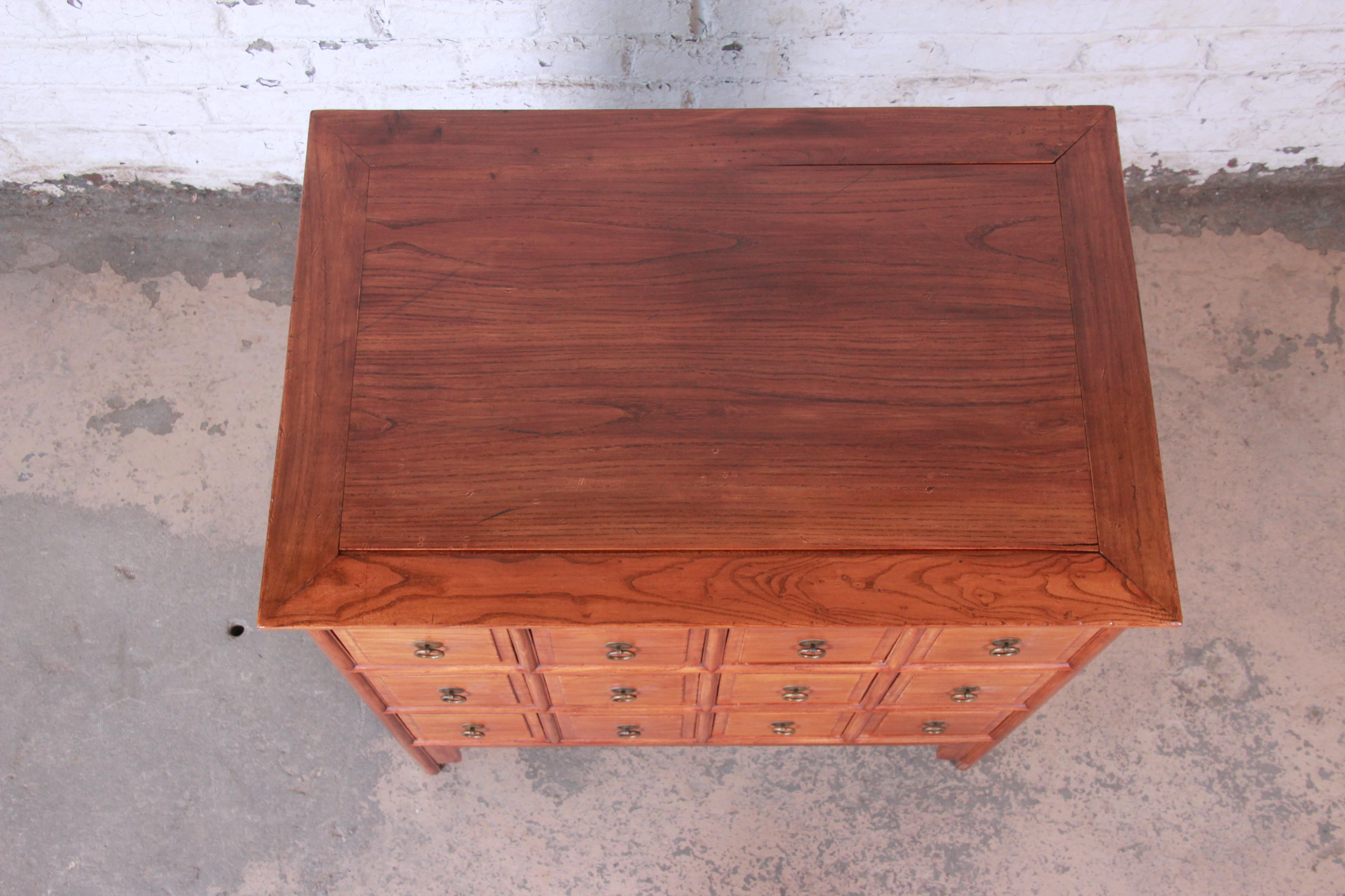 Midcentury Chinese Twelve-Drawer Elm Wood Apothecary Cabinet 2