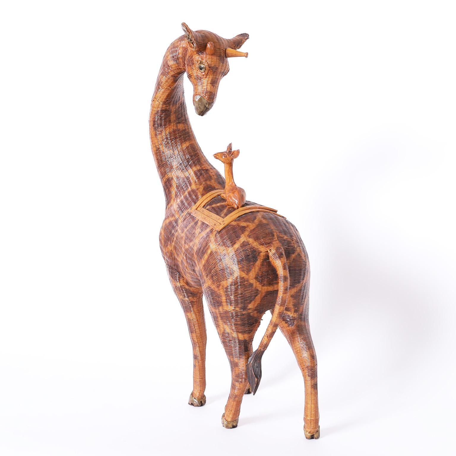 Chinese Export Mid-Century Chinese Wicker Giraffe Box For Sale