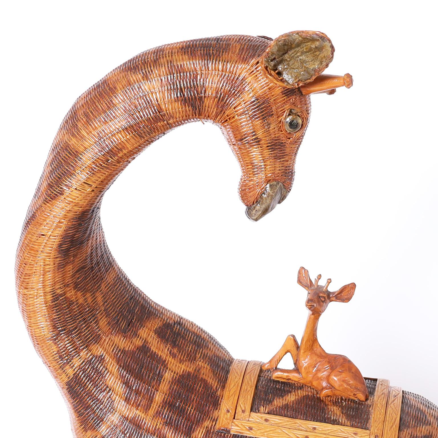 Hand-Crafted Mid-Century Chinese Wicker Giraffe Box For Sale