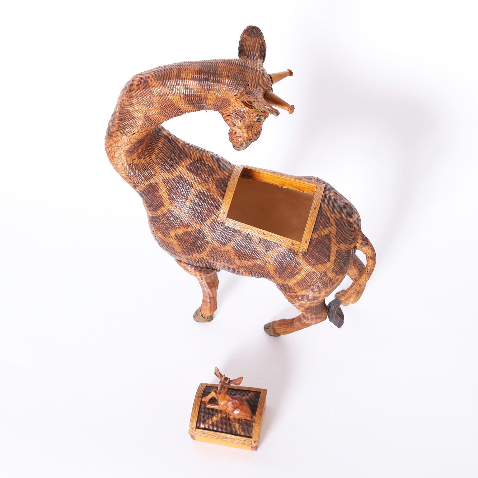 Mid-Century Chinese Wicker Giraffe Box For Sale 1