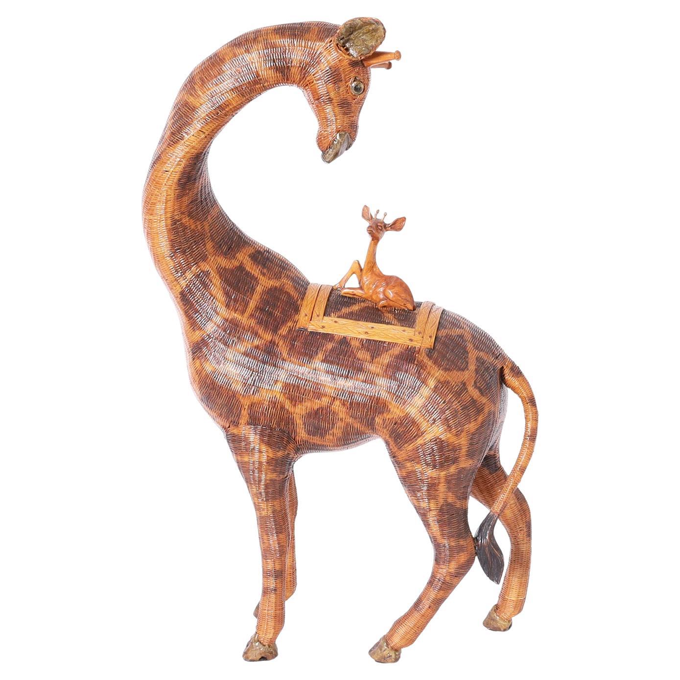 Mid-Century Chinese Wicker Giraffe Box For Sale