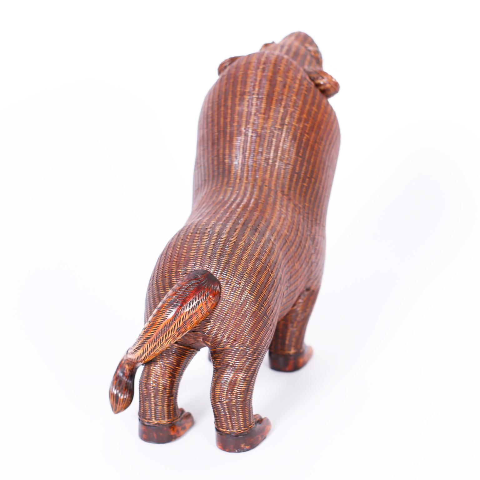 Mid-Century Modern Midcentury Chinese Wicker Lion Box