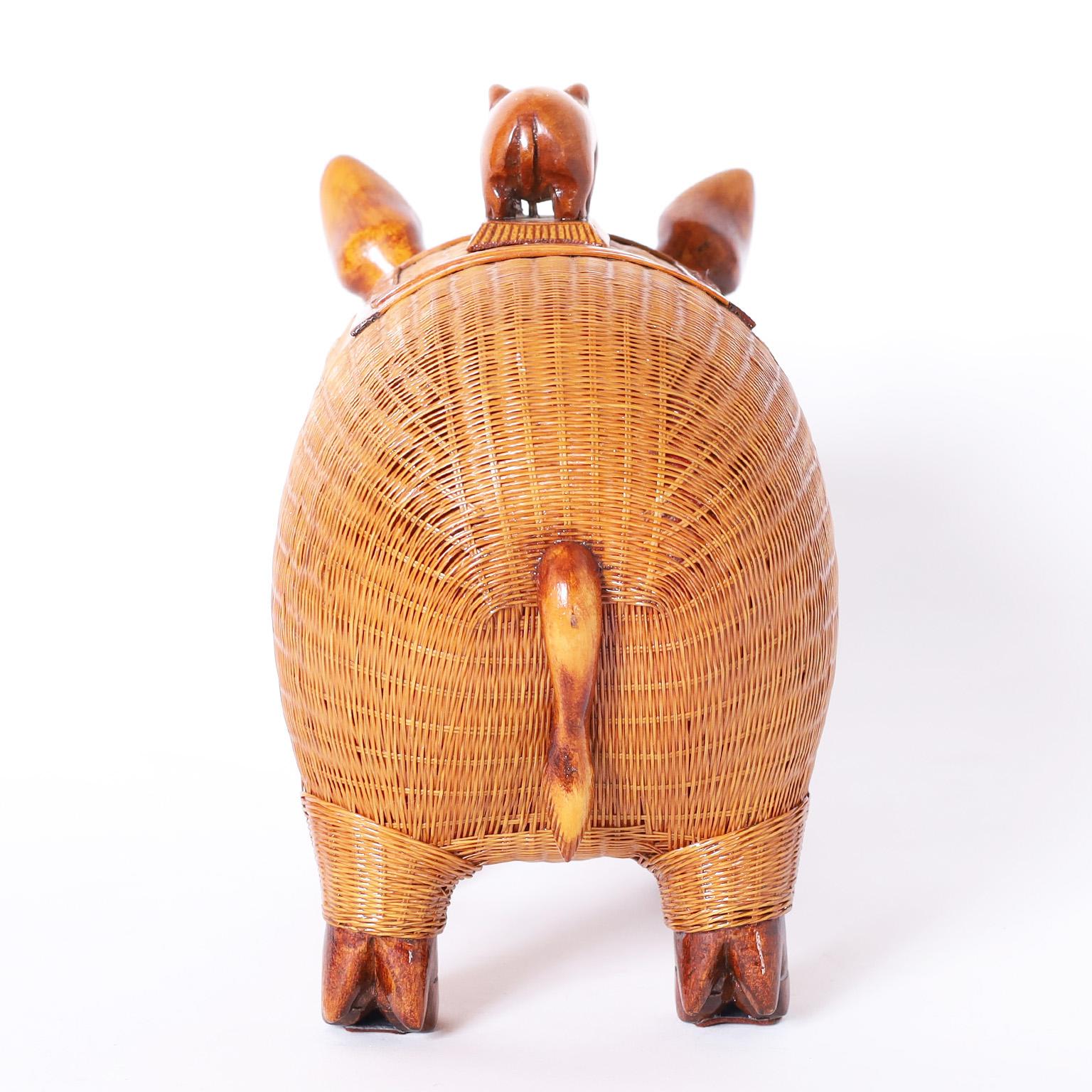 Chinese Export Mid-Century Chinese Wicker Pig Box