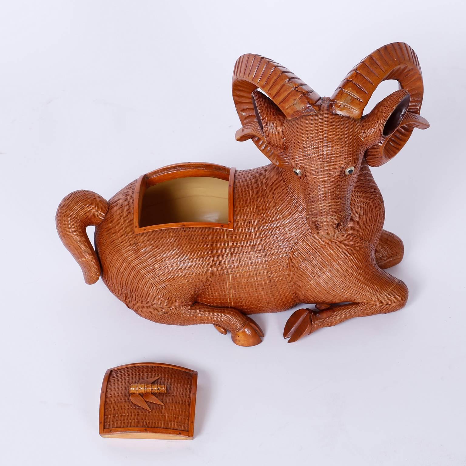 Midcentury Chinese Wicker Ram Box 2
