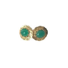 Mid-Century Chinois Chrysoprase & Gold Matching Bracelet Ring & Earring Suite