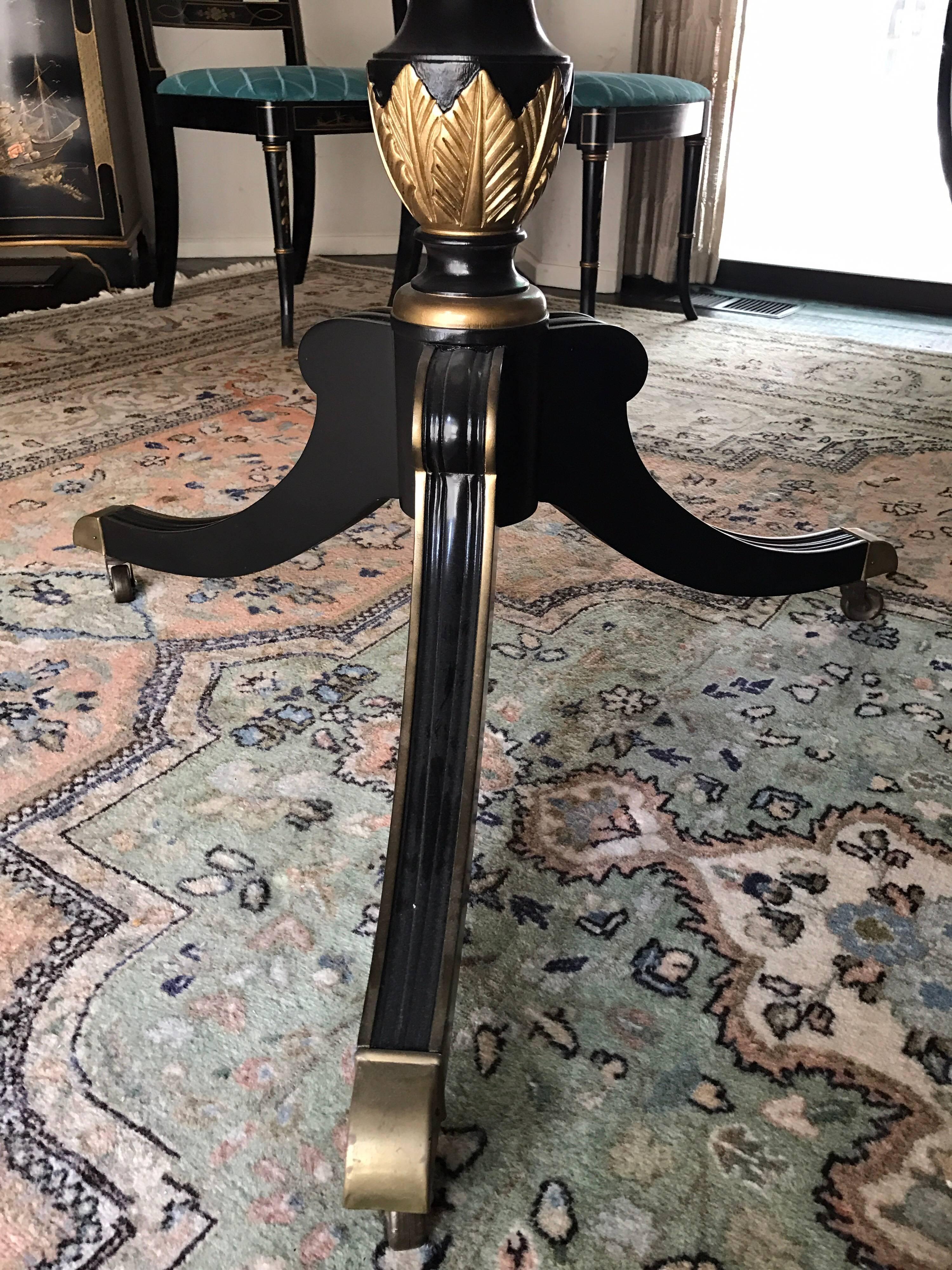 American Mid Century Chinoiserie Black and Gold Dining Set Table Six Chairs