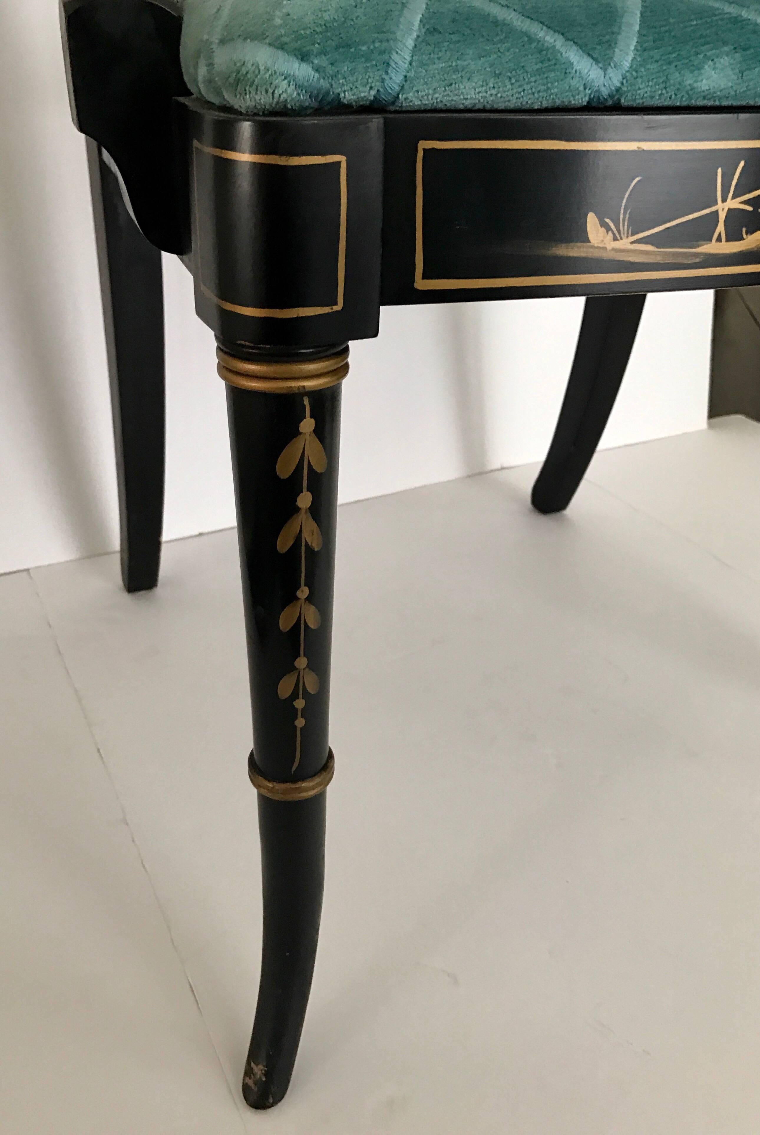 Mid Century Chinoiserie Black and Gold Dining Set Table Six Chairs 2