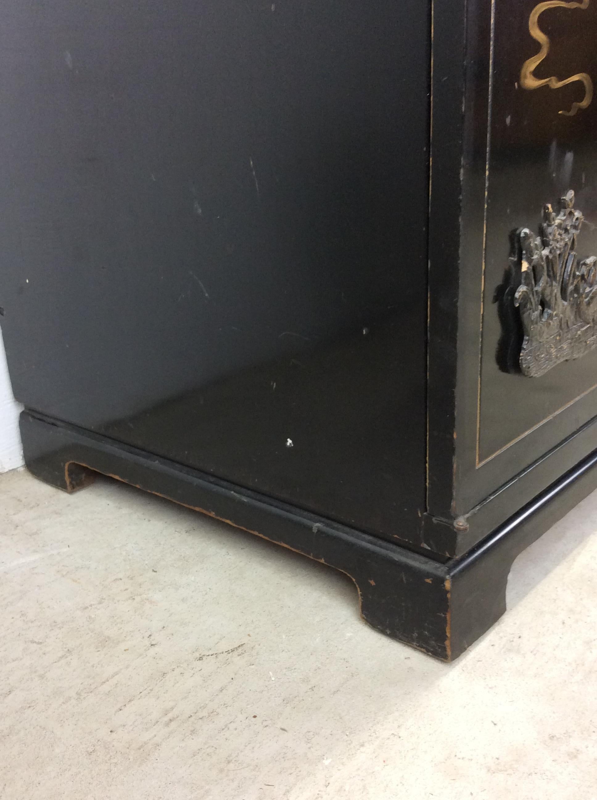 Mid century chinoiserie black lacquer cabinet with 8 drawers 6