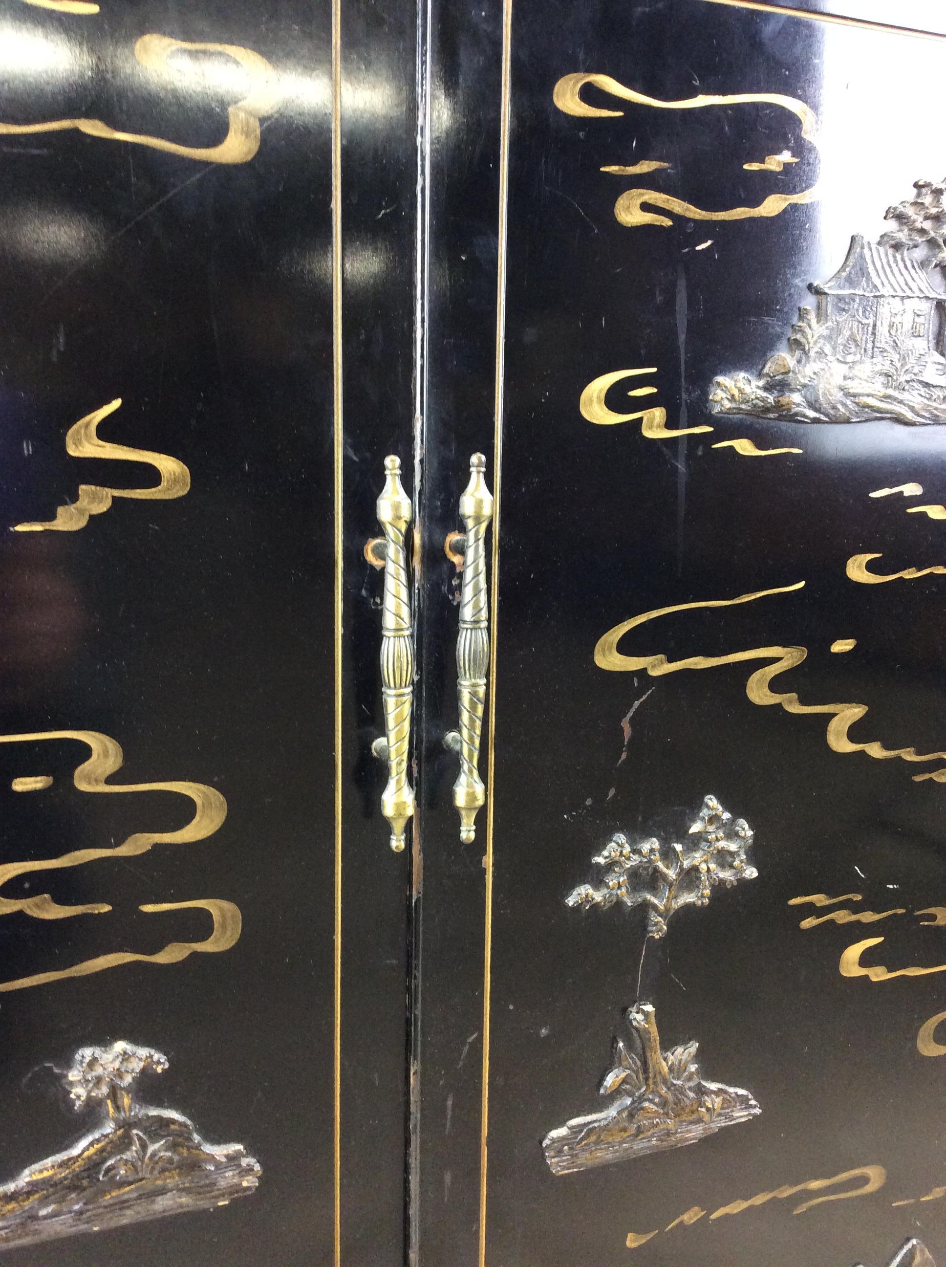 Mid century chinoiserie black lacquer cabinet with 8 drawers 11