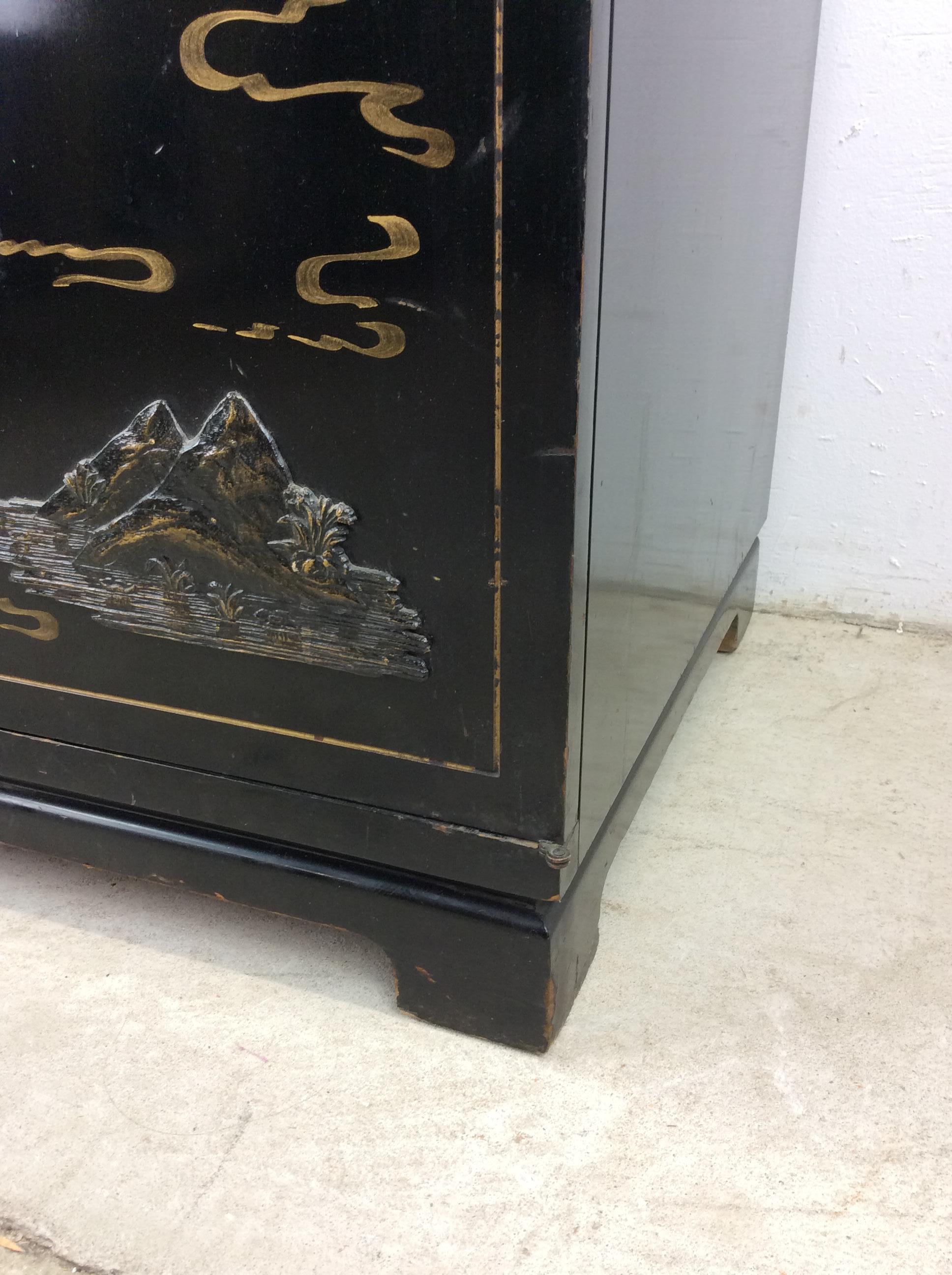 Mid century chinoiserie black lacquer cabinet with 8 drawers 12