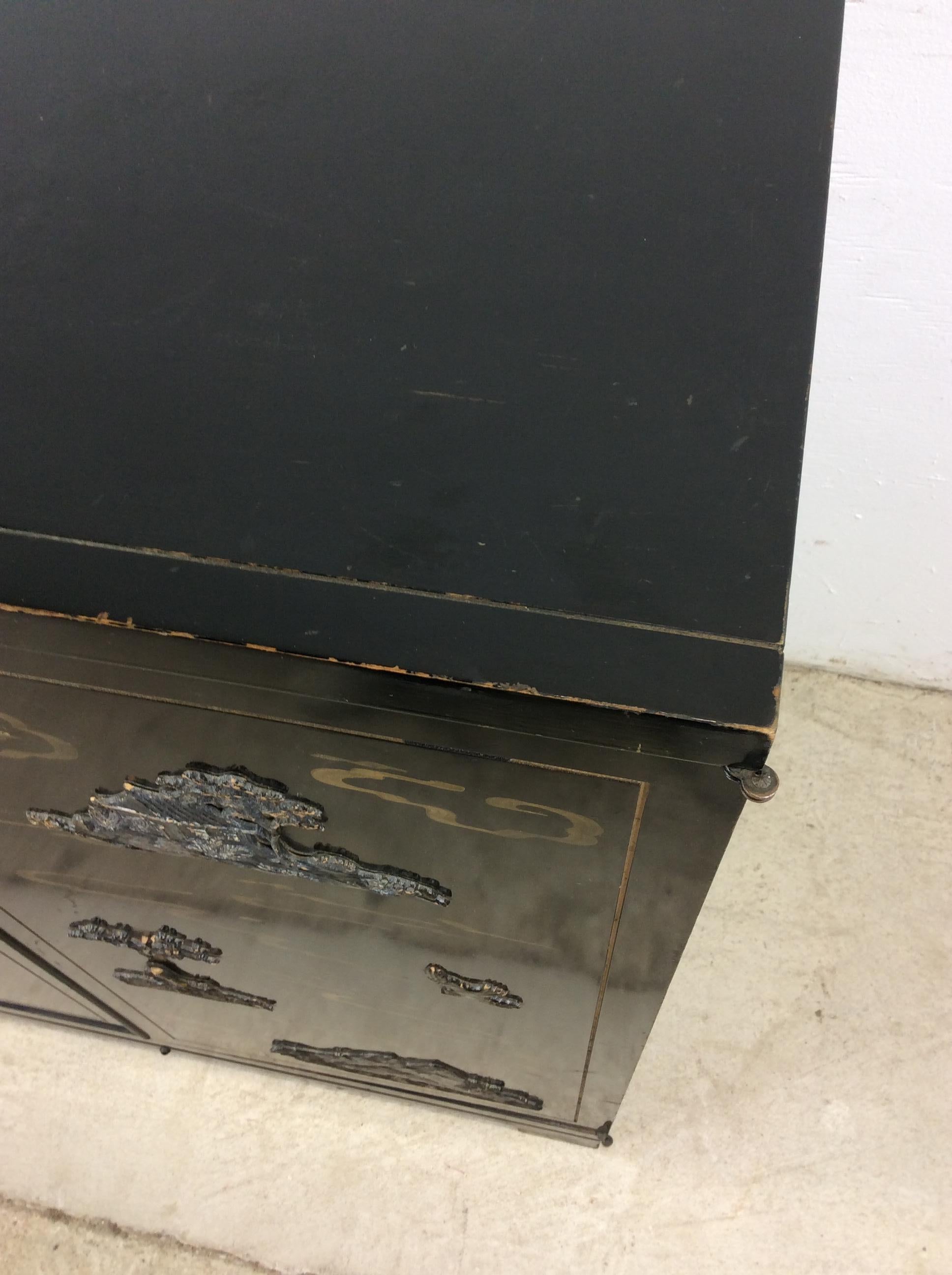 Chinoiserie Mid century chinoiserie black lacquer cabinet with 8 drawers