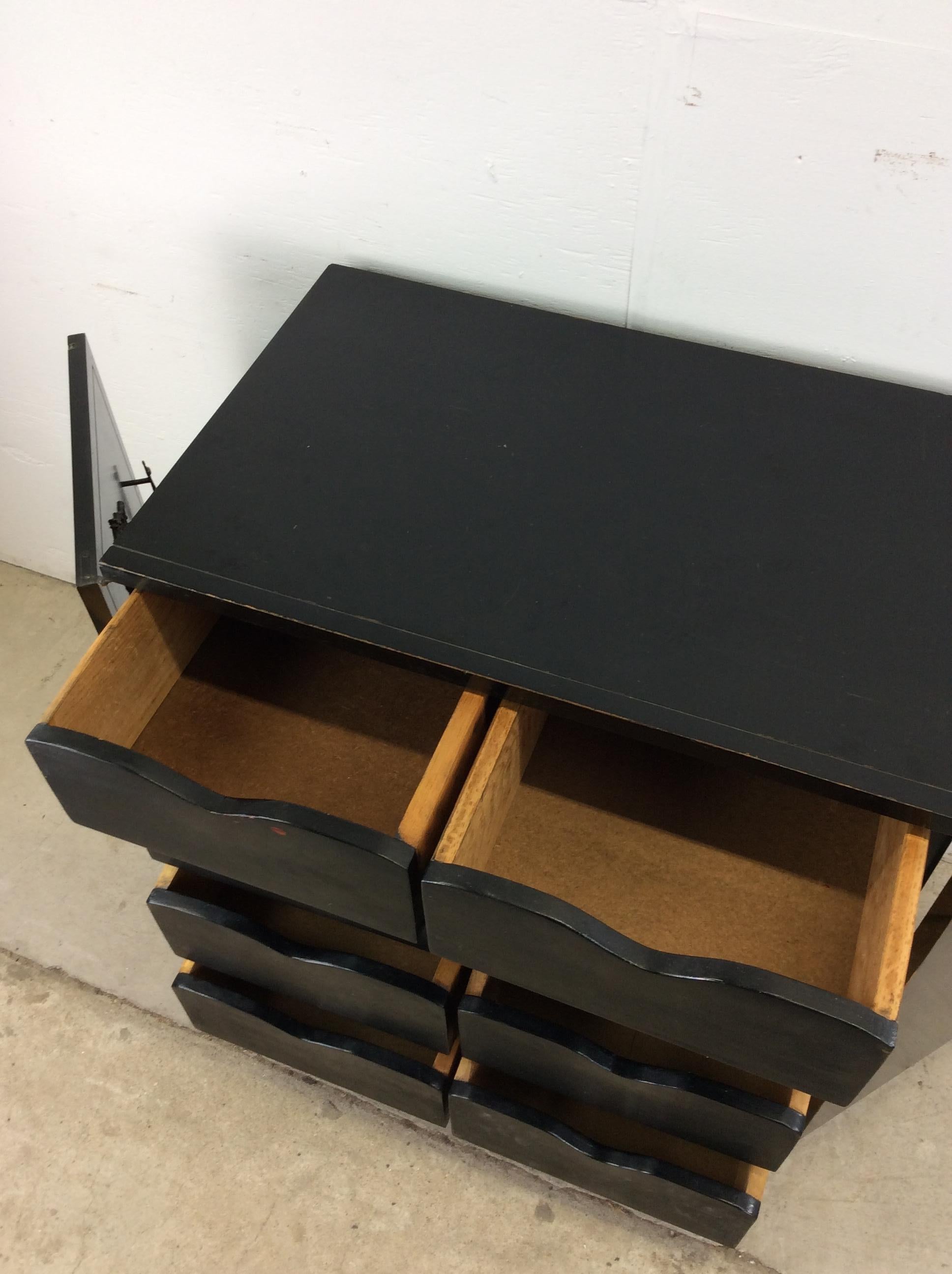 Mother-of-Pearl Mid century chinoiserie black lacquer cabinet with 8 drawers