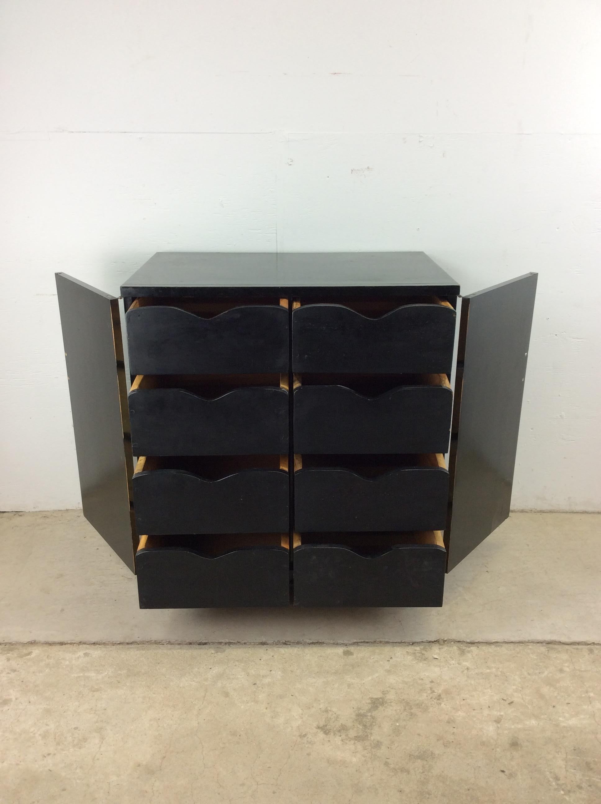 Mid century chinoiserie black lacquer cabinet with 8 drawers 2