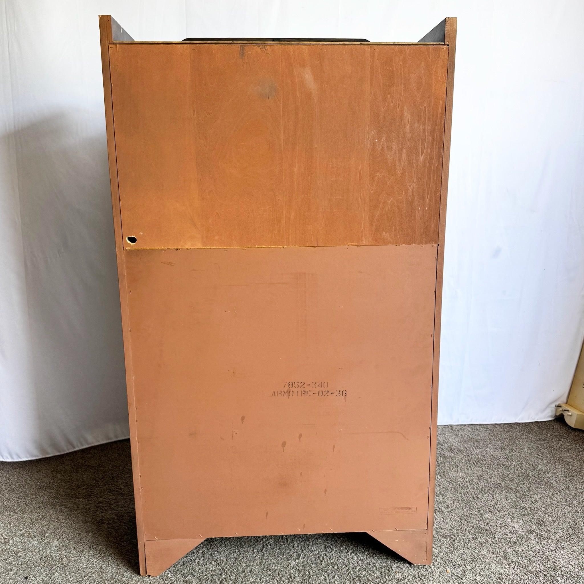 Elevate interiors with this Mid Century Burl Wood Armoire—rich burl grain and brass elegance in one elegant piece.
 
 We sell items as acquired, without restoring or repairing. Vintage pieces may have age-related wear. Review photos carefully, ask