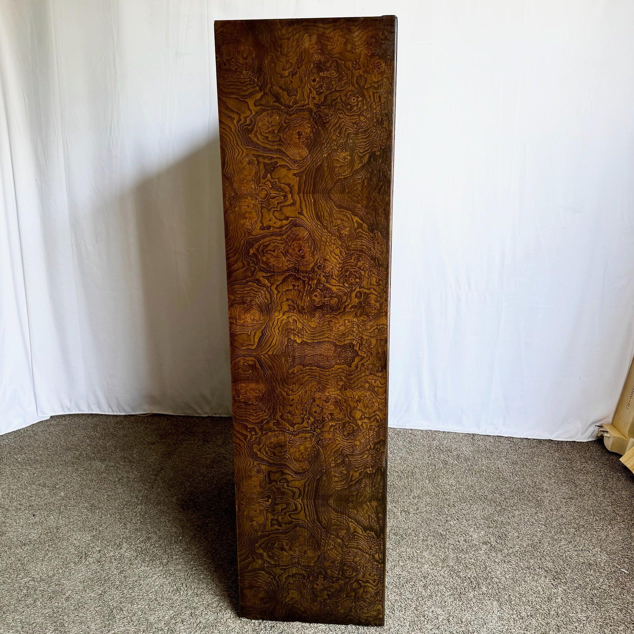 Mid Century Chinoiserie Burl Wood Armoire With Brass Accents by Thomasville In Good Condition For Sale In Delray Beach, FL