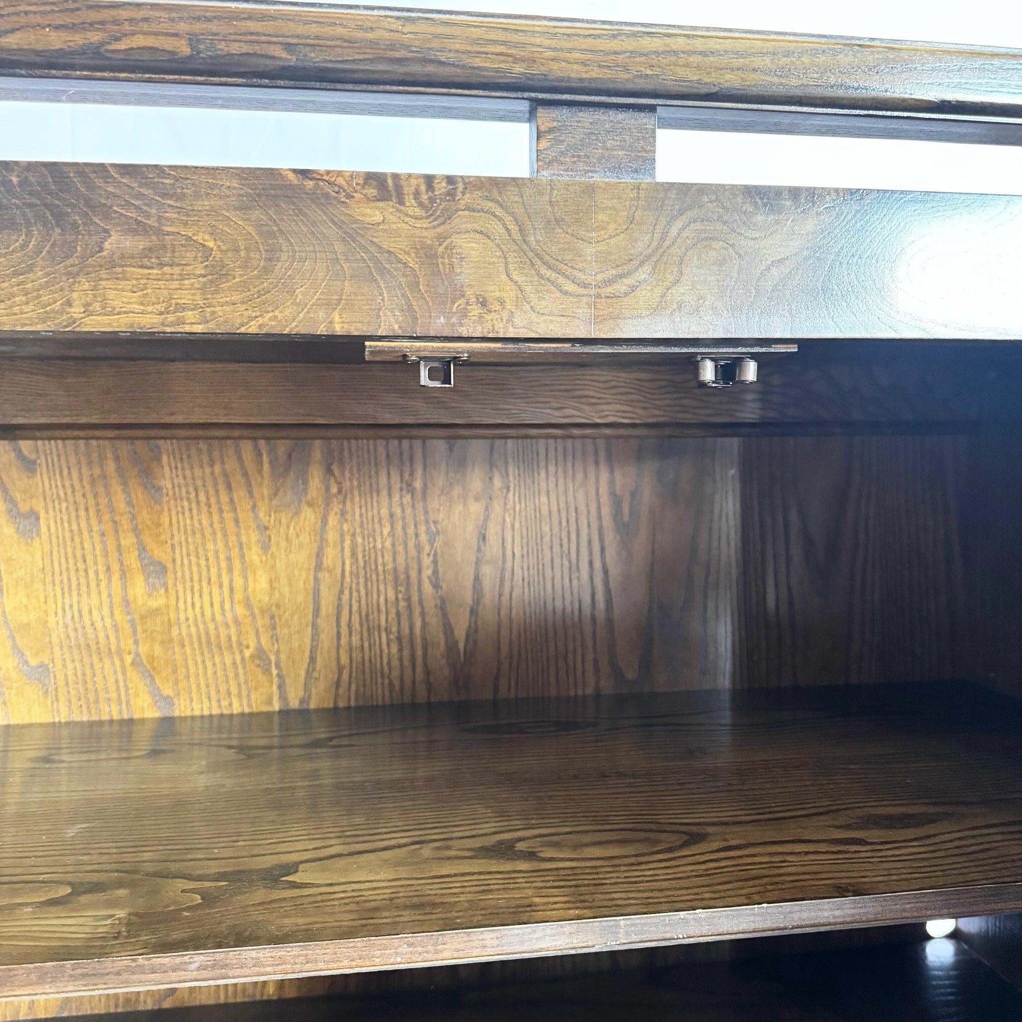 20th Century Mid Century Chinoiserie Burl Wood Armoire With Brass Accents by Thomasville For Sale