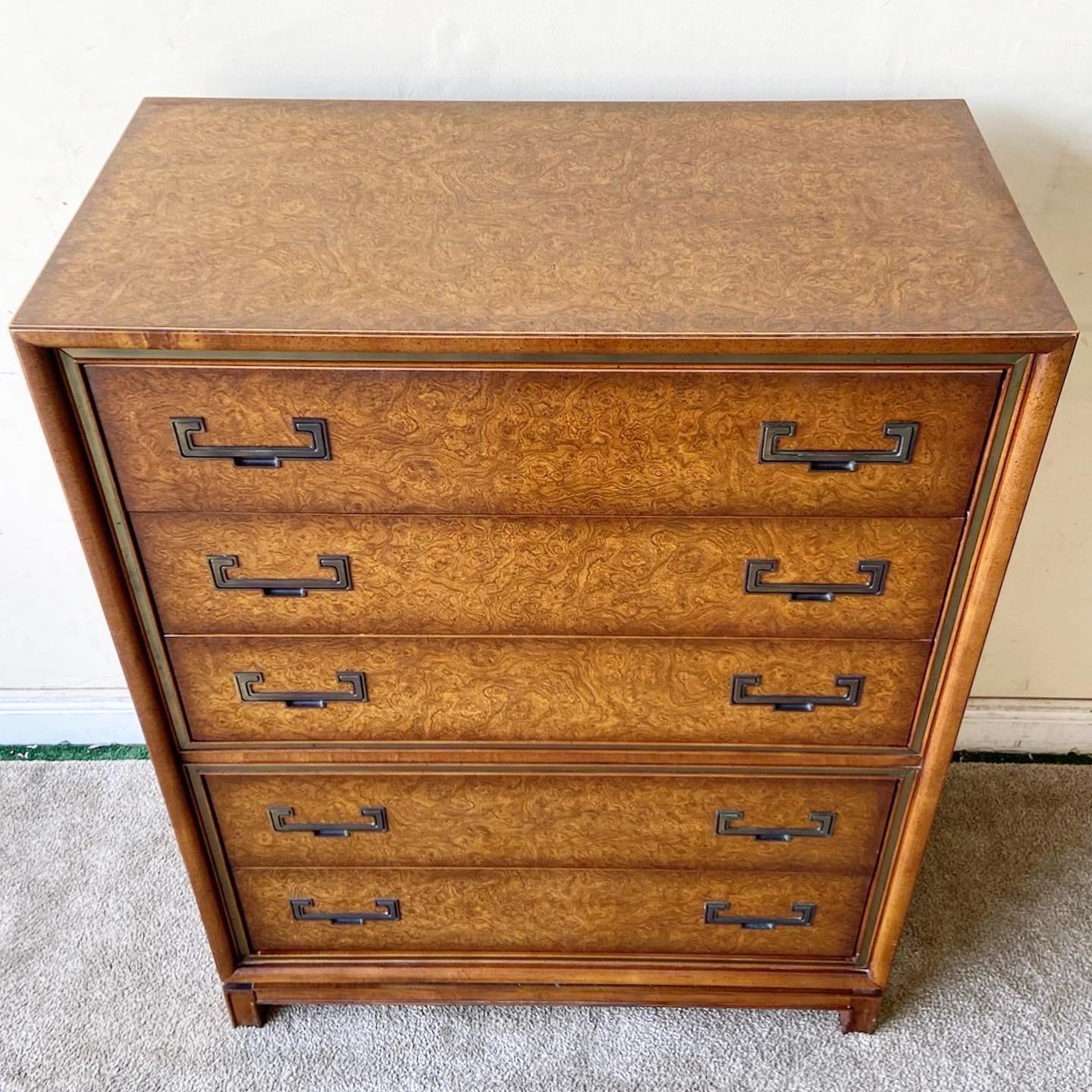 Mid-Century Modern Mid-Century Chinoiserie Burl Wood Highboy by Founders