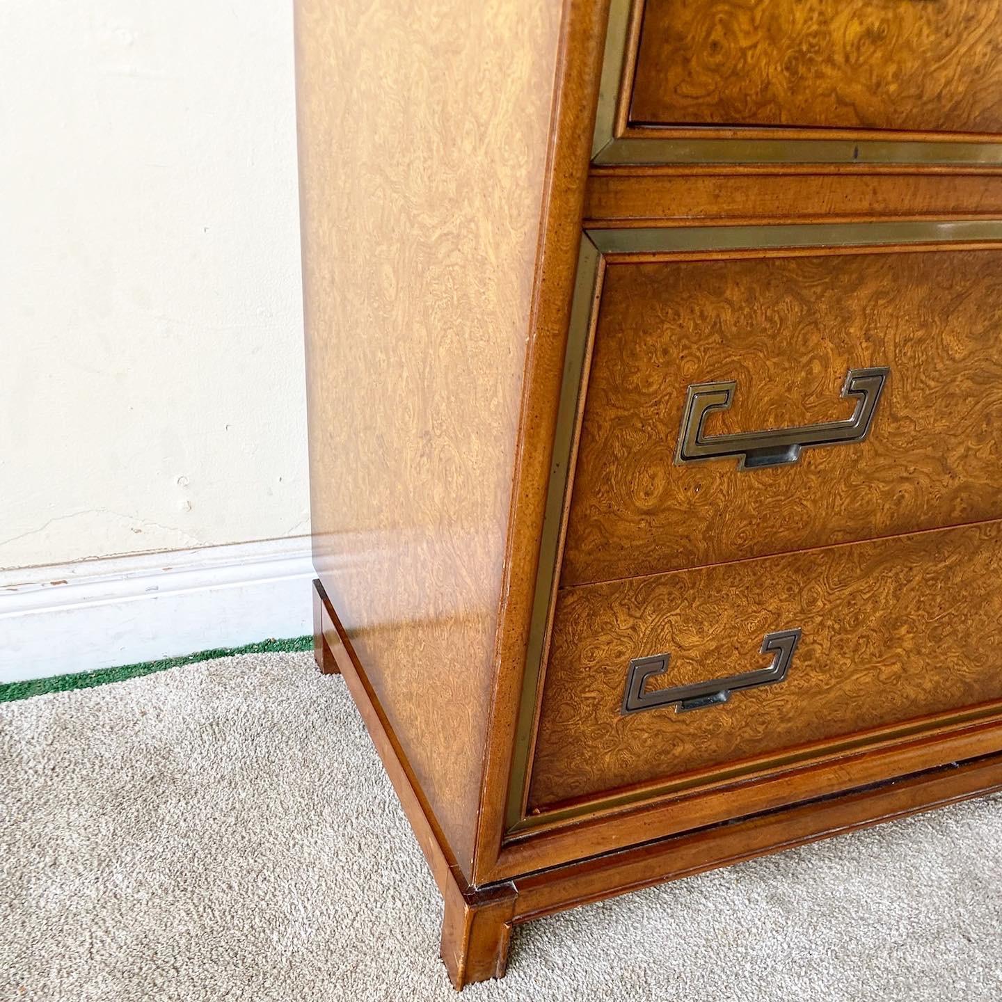 Mid-Century Chinoiserie Burl Wood Highboy by Founders 2