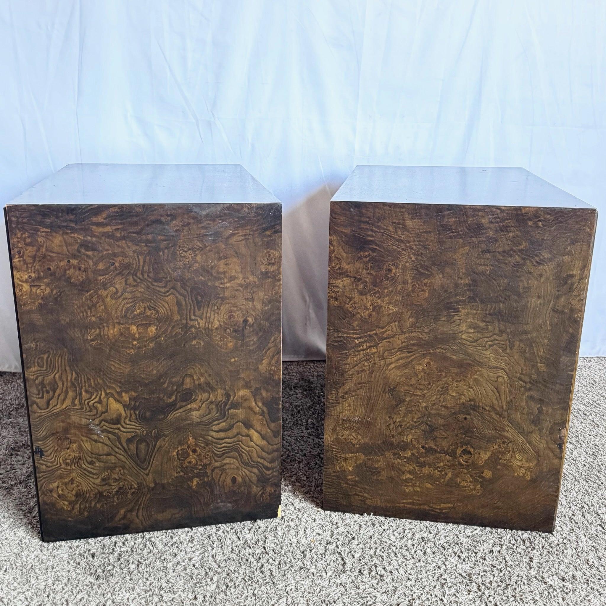 Mid Century Chinoiserie Burl Wood Nighstands w/ Accents by Thomasville - A Pair For Sale 1