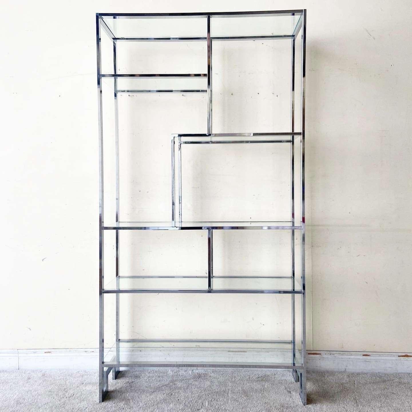 Late 20th Century Mid Century Chinoiserie Chrome and Glass Etagere For Sale