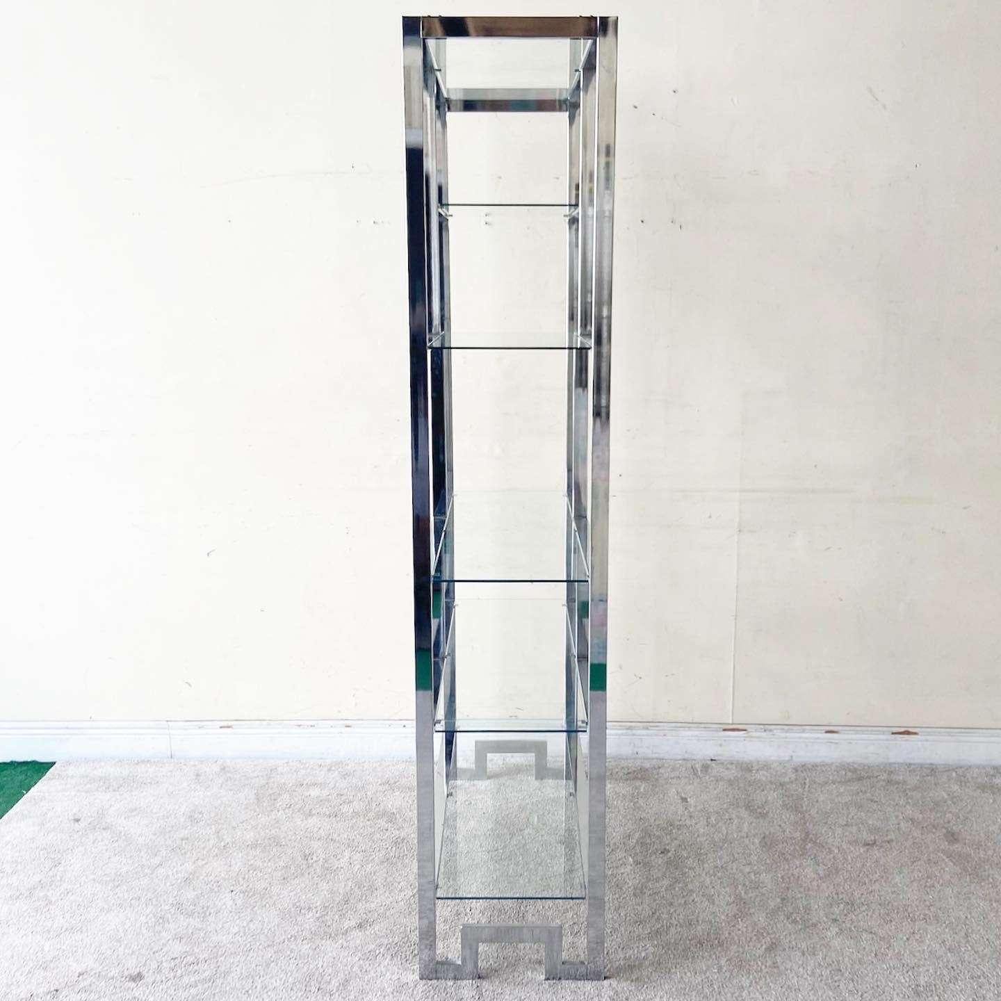 Mid Century Chinoiserie Chrome and Glass Etagere For Sale 1