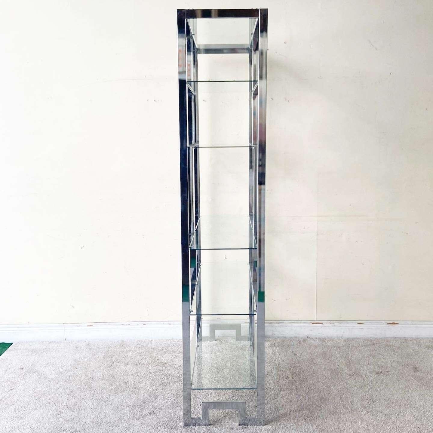 Mid Century Chinoiserie Chrome and Glass Etagere For Sale 4