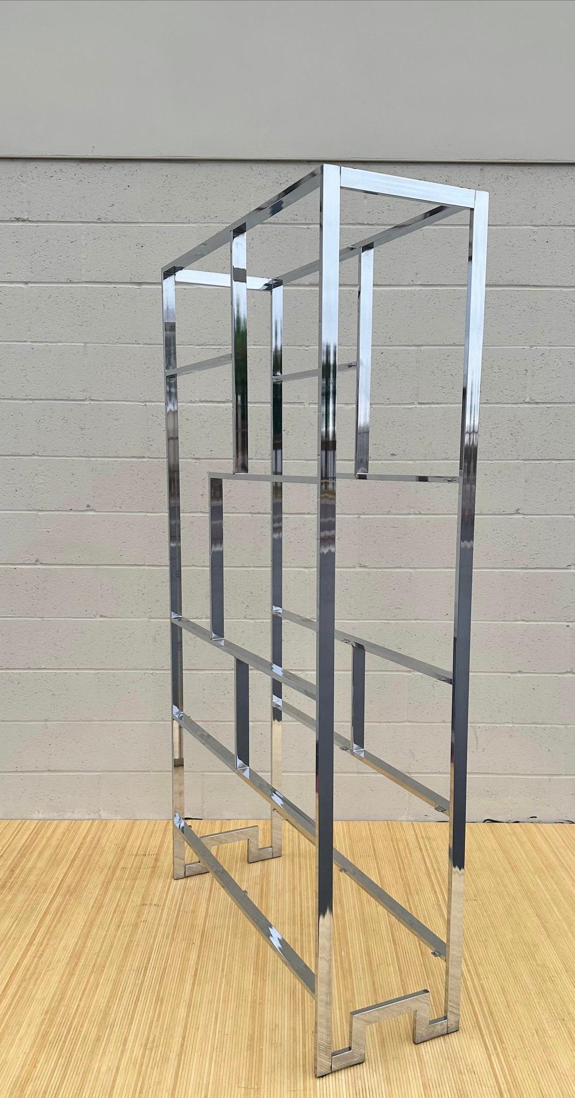 Late 20th Century Mid Century Chinoiserie Chrome and Glass Etageres Display Case by Milo Baughman