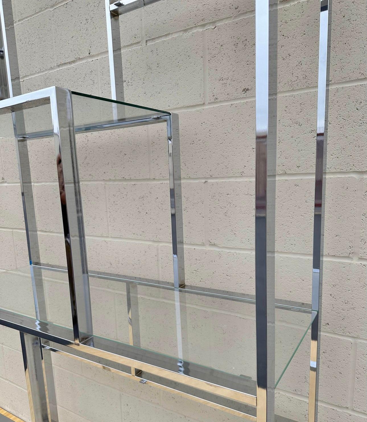 Mid Century Chinoiserie Chrome and Glass Etageres Display Case by Milo Baughman 4