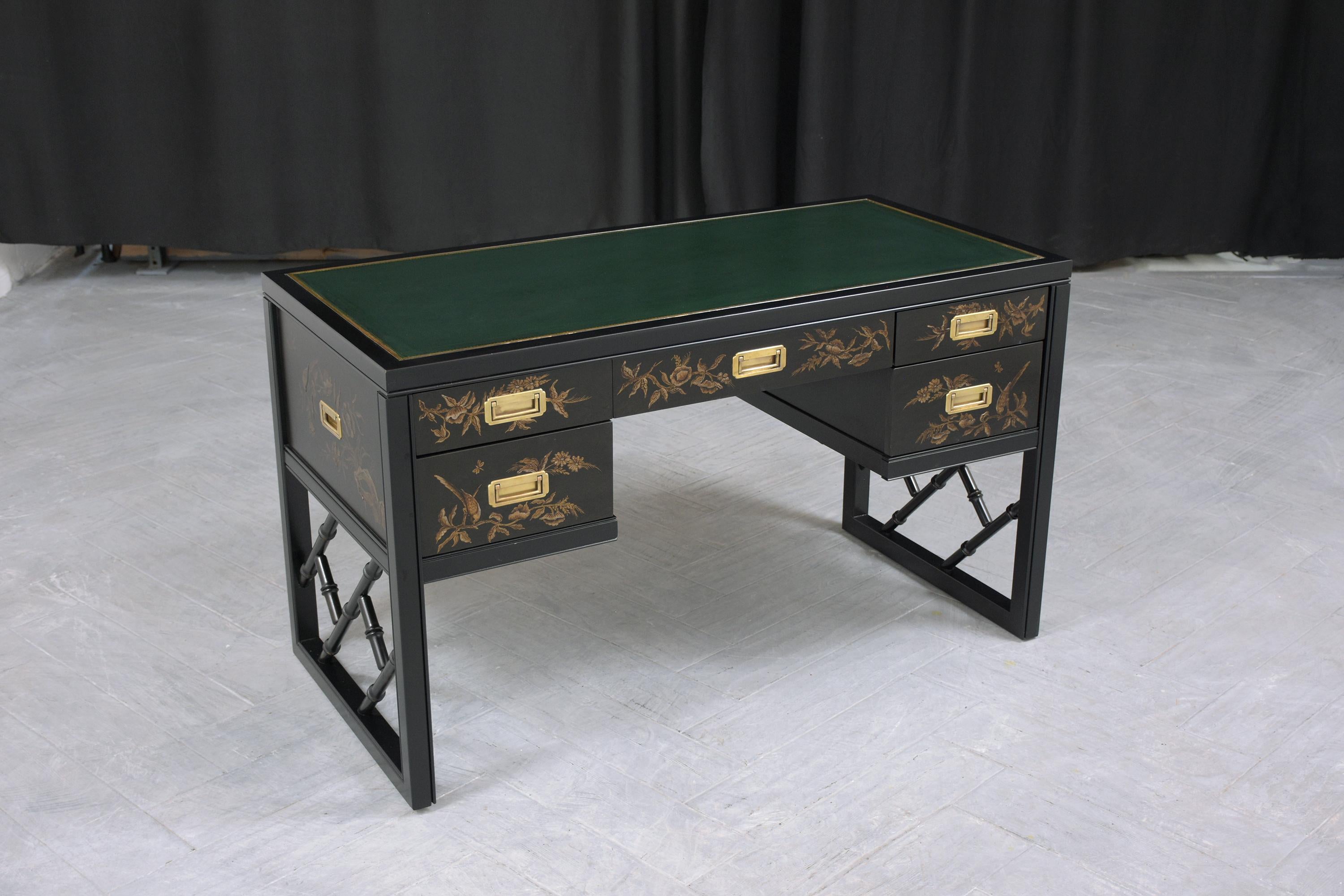 Leather Mid-Century Chinoiserie Desk