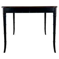 Mid Century Chinoiserie Dining Table with Faux Bamboo Legs & 2 Leafs