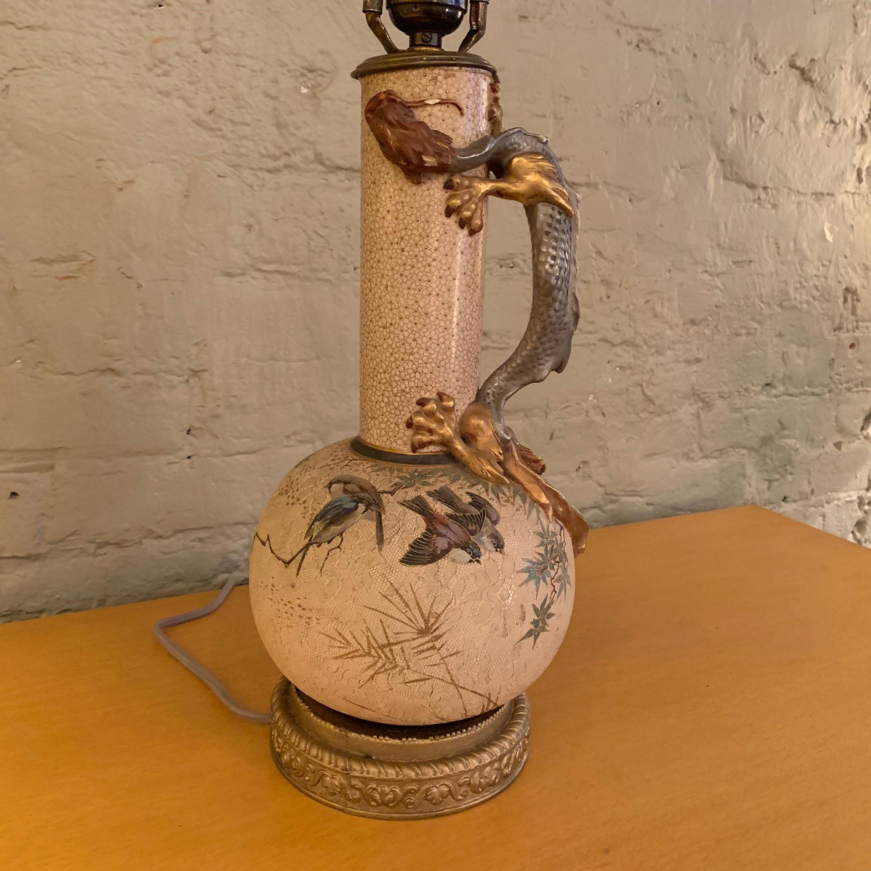 American Midcentury Chinoiserie Dragon Table Lamp Attributed to Royal Worcester