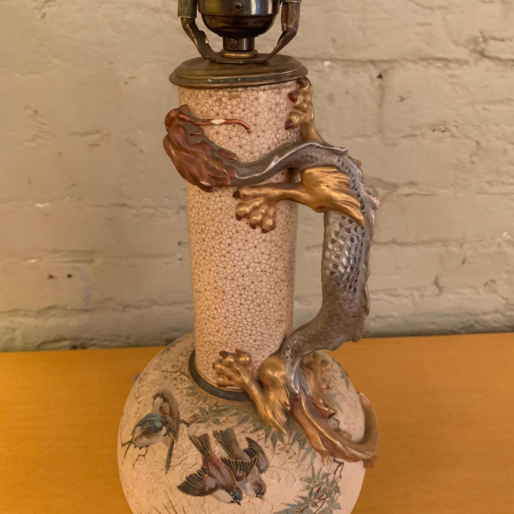 Midcentury Chinoiserie Dragon Table Lamp Attributed to Royal Worcester In Good Condition In Brooklyn, NY