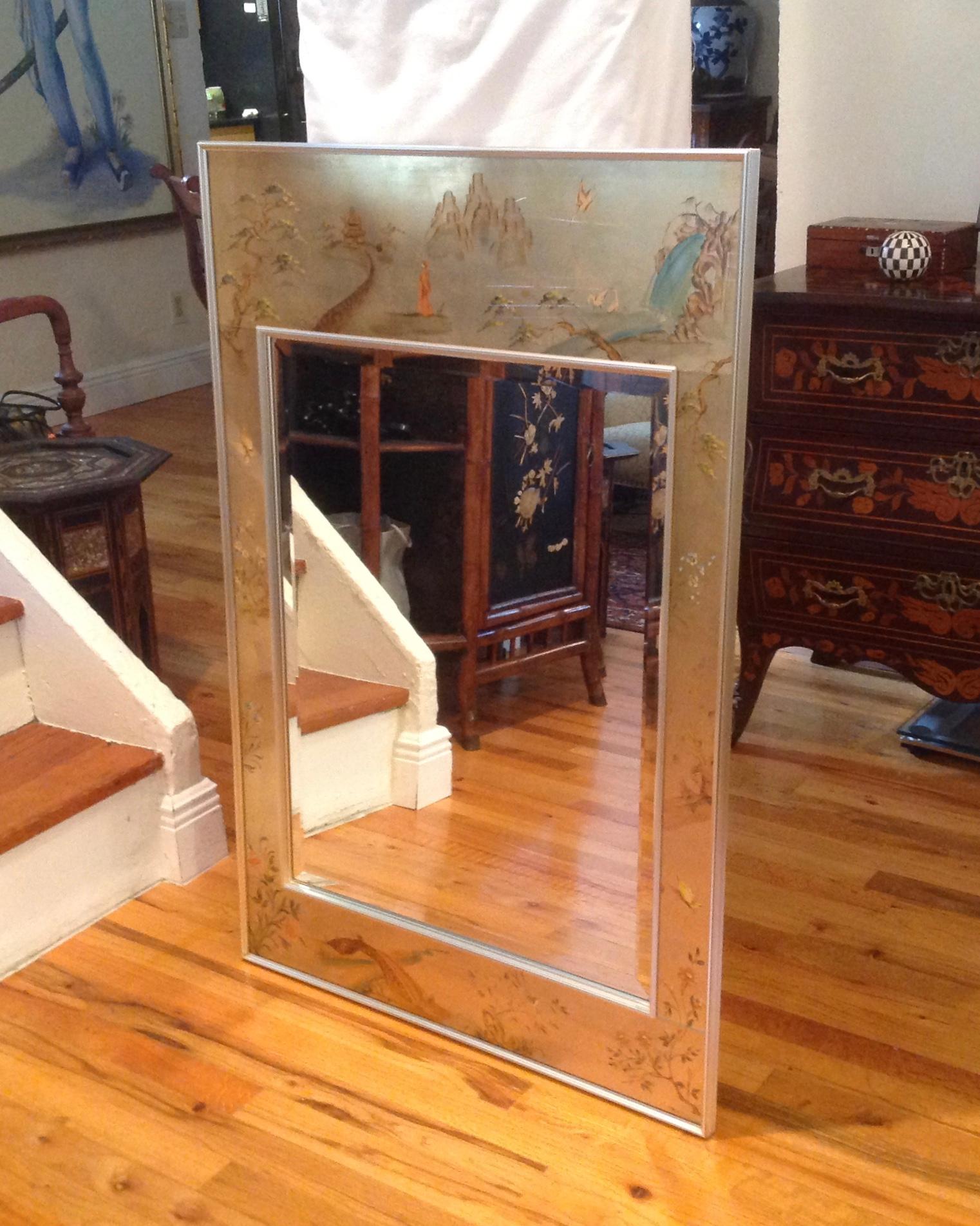 Midcentury Chinoiserie Eglomise Mirror In Good Condition In West Palm Beach, FL