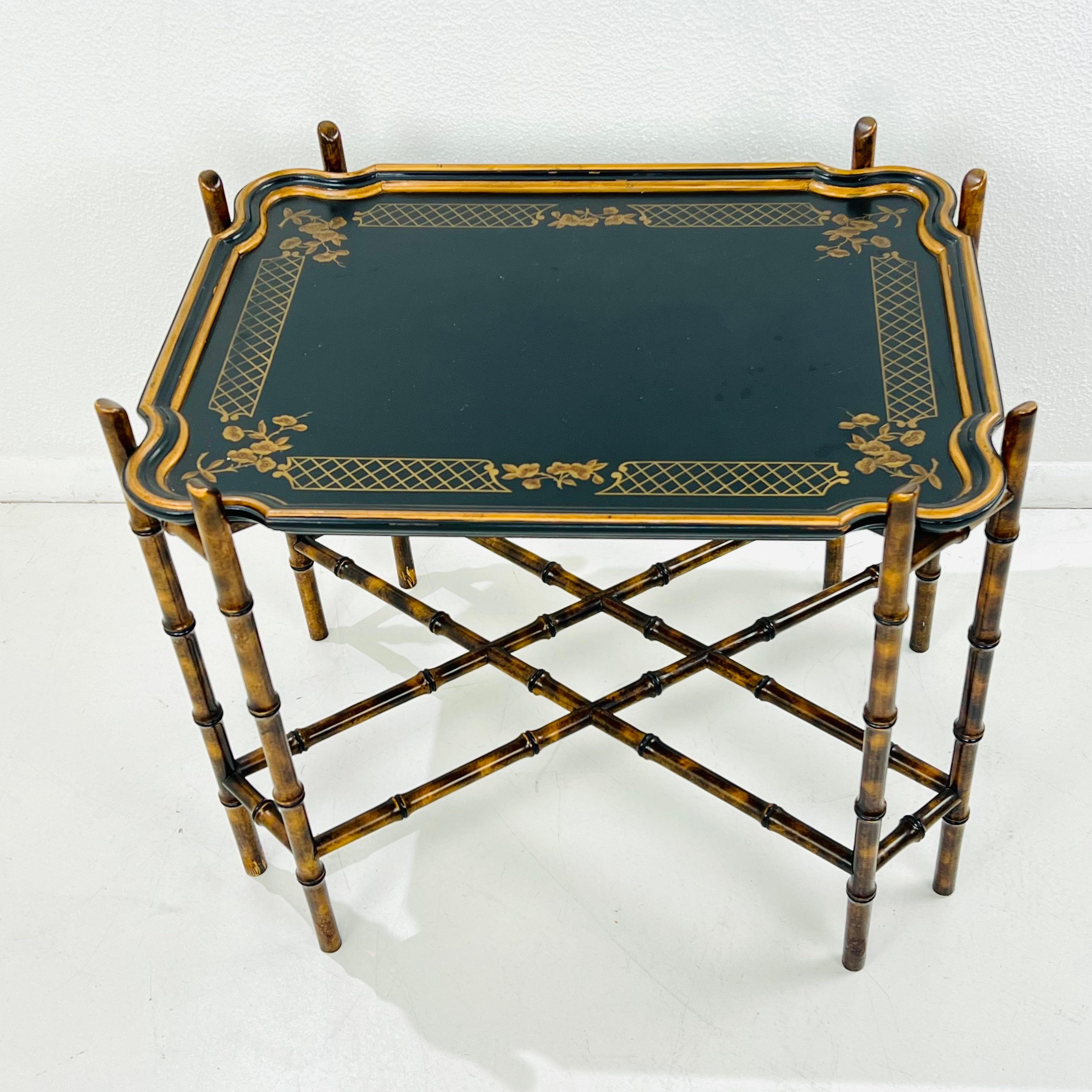 Mid-Century Chinoiserie Faux Bamboo Tray Table by Baker Furniture In Good Condition For Sale In Dallas, TX