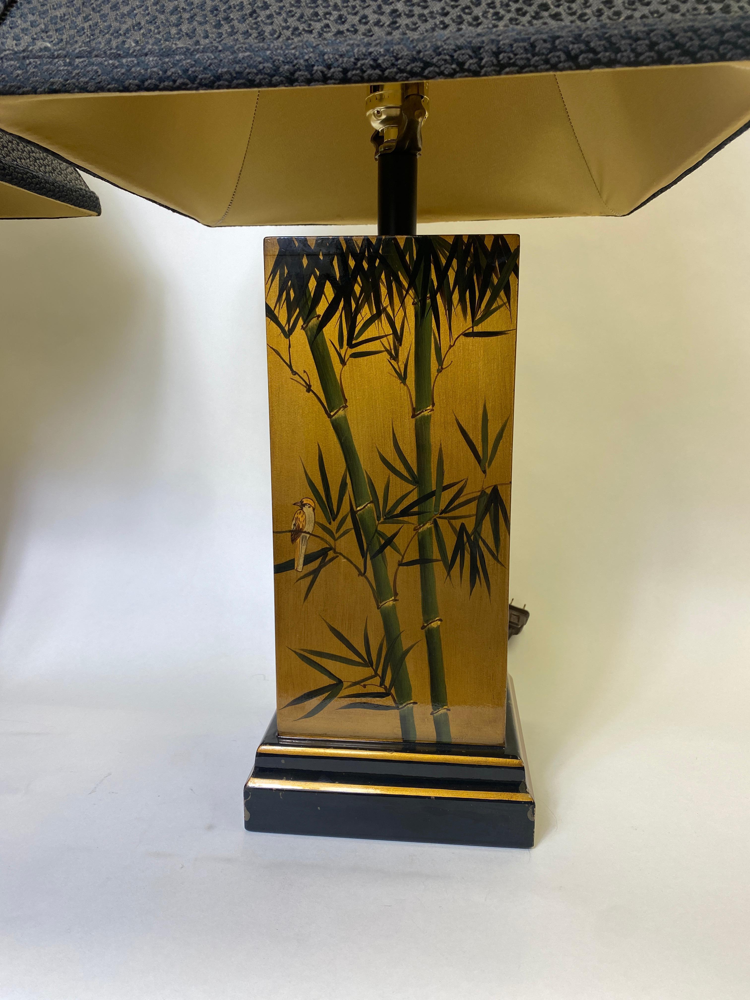 Hand-Painted Mid Century Chinoiserie Gilt-Wood Lacquered Table Lamps