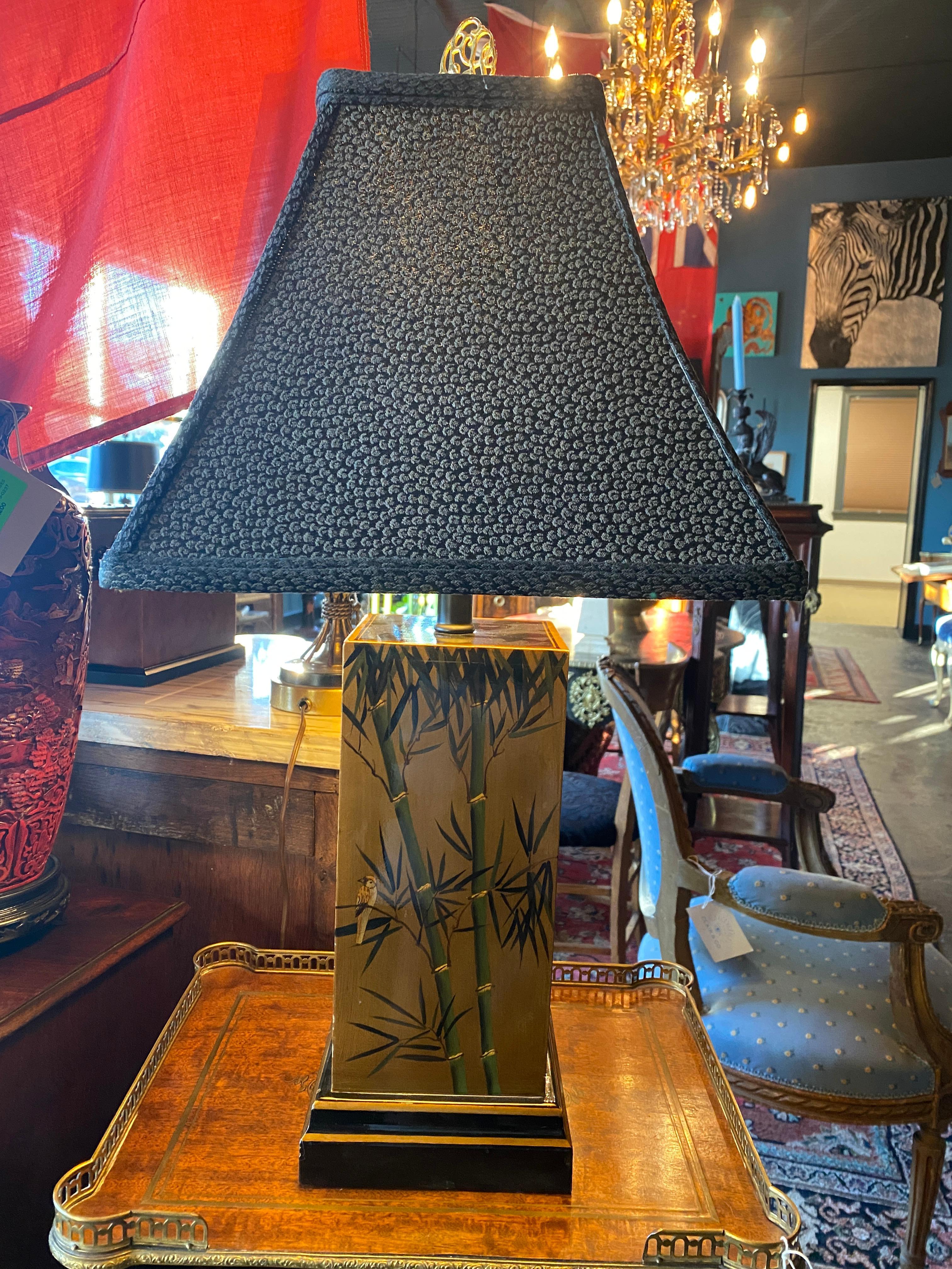 Bamboo Mid Century Chinoiserie Gilt-Wood Lacquered Table Lamps For Sale