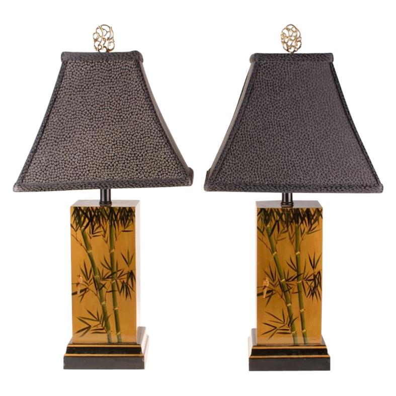 Mid Century Chinoiserie Gilt-Wood Lacquered Table Lamps