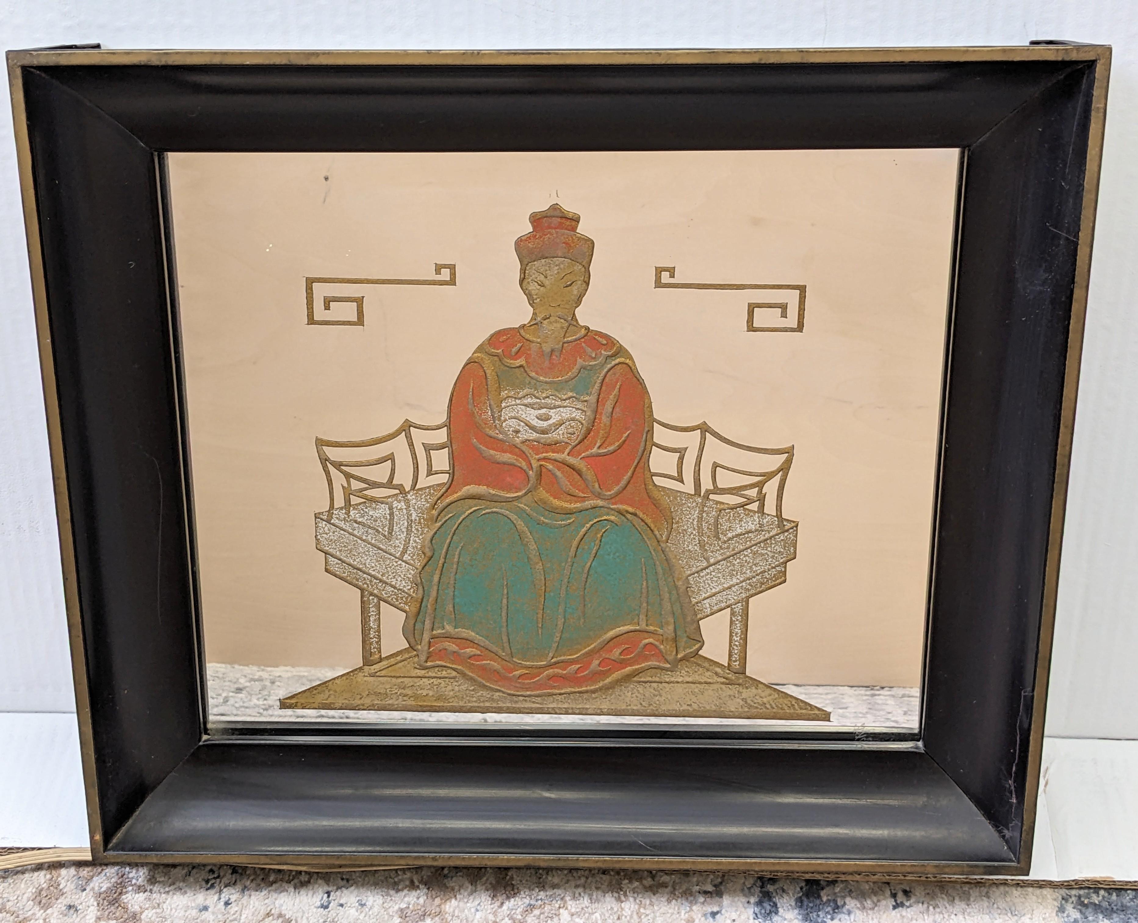 Hollywood Regency Mid Century Chinoiserie Illuminated Verre Eglomise Frames For Sale