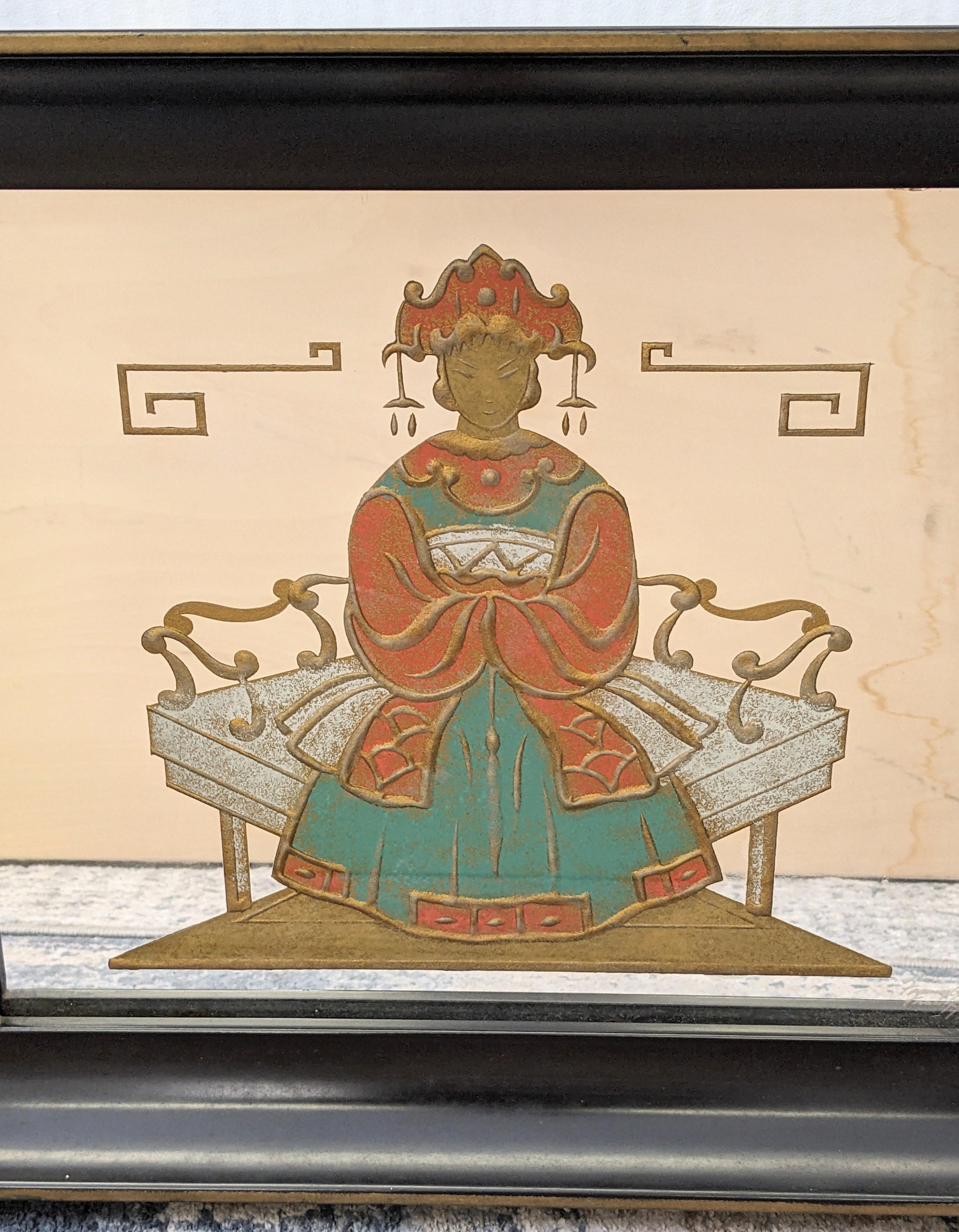 Chinoiserie beleuchtete Verre Eglomise-Rahmen aus der Mitte des Jahrhunderts im Zustand „Gut“ im Angebot in Riverdale, NY