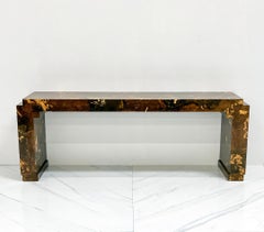 Midcentury Chinoiserie Lacquered Parchment Paper Console Table