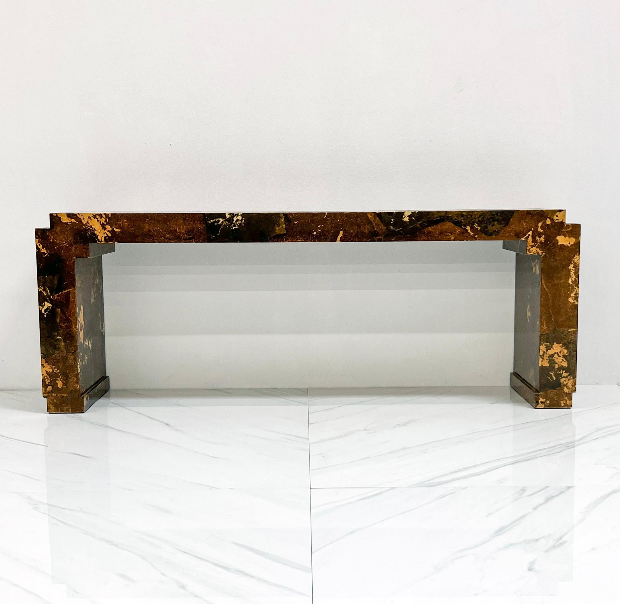 Midcentury Chinoiserie Lacquered Parchment Paper Console Table In Good Condition In Culver City, CA