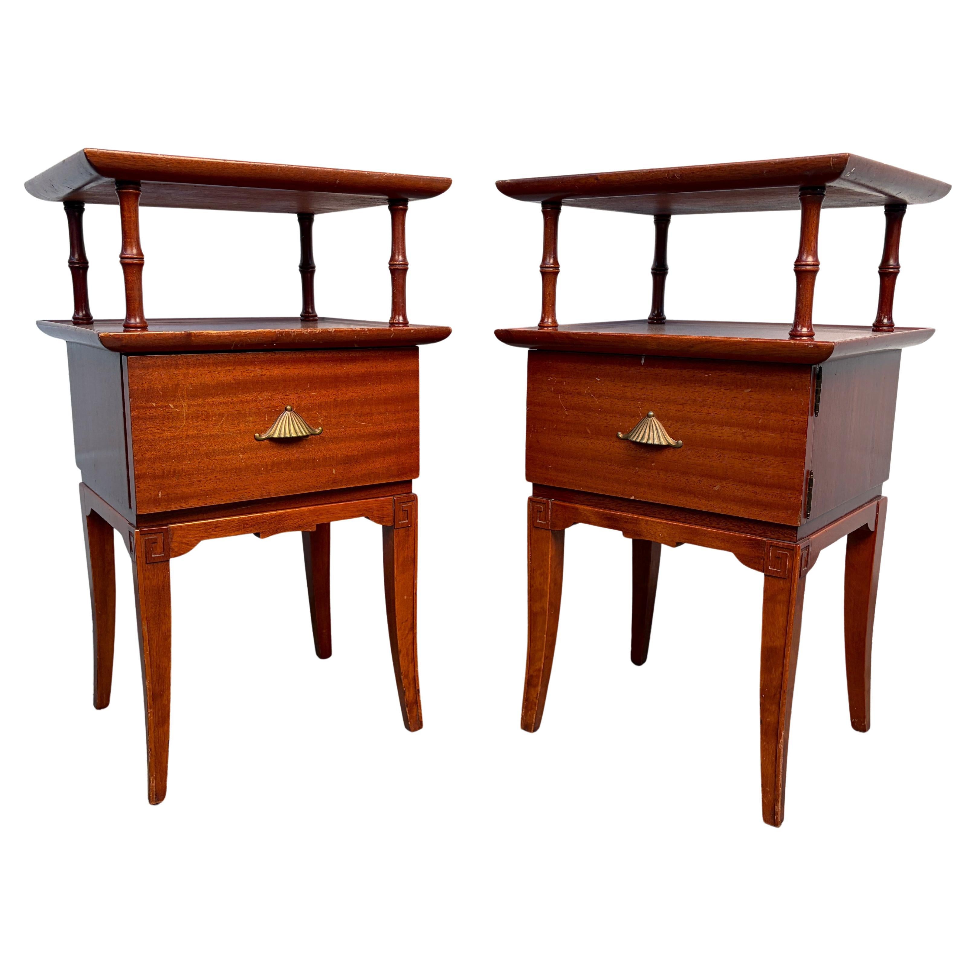 Mid-Century Chinoiserie "Pagoda" Nightstands By R-Way Furniture For Sale