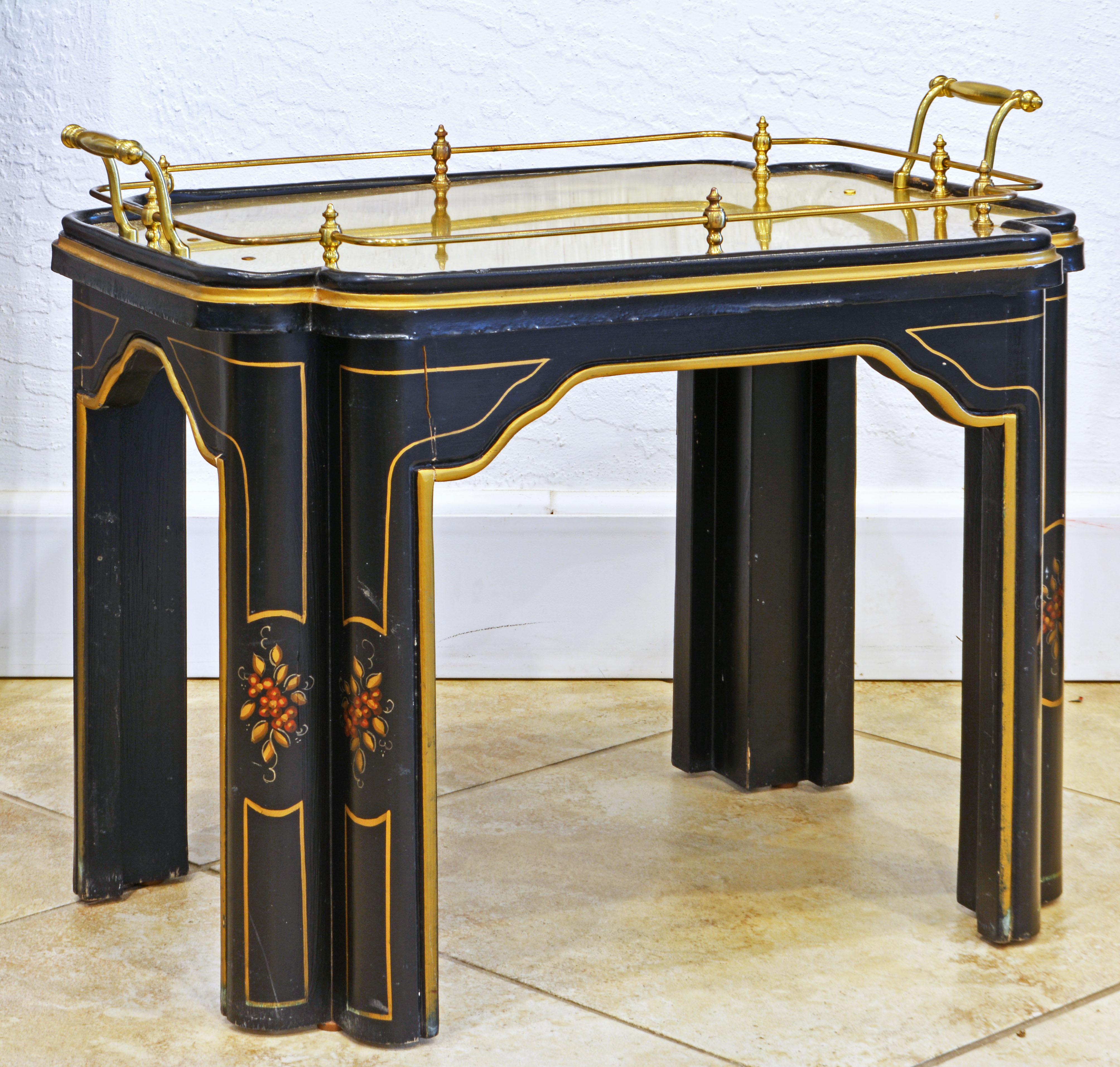 Mid Century Chinoiserie Regency Style Lacquered Brass Tray Top Occasional Table 5