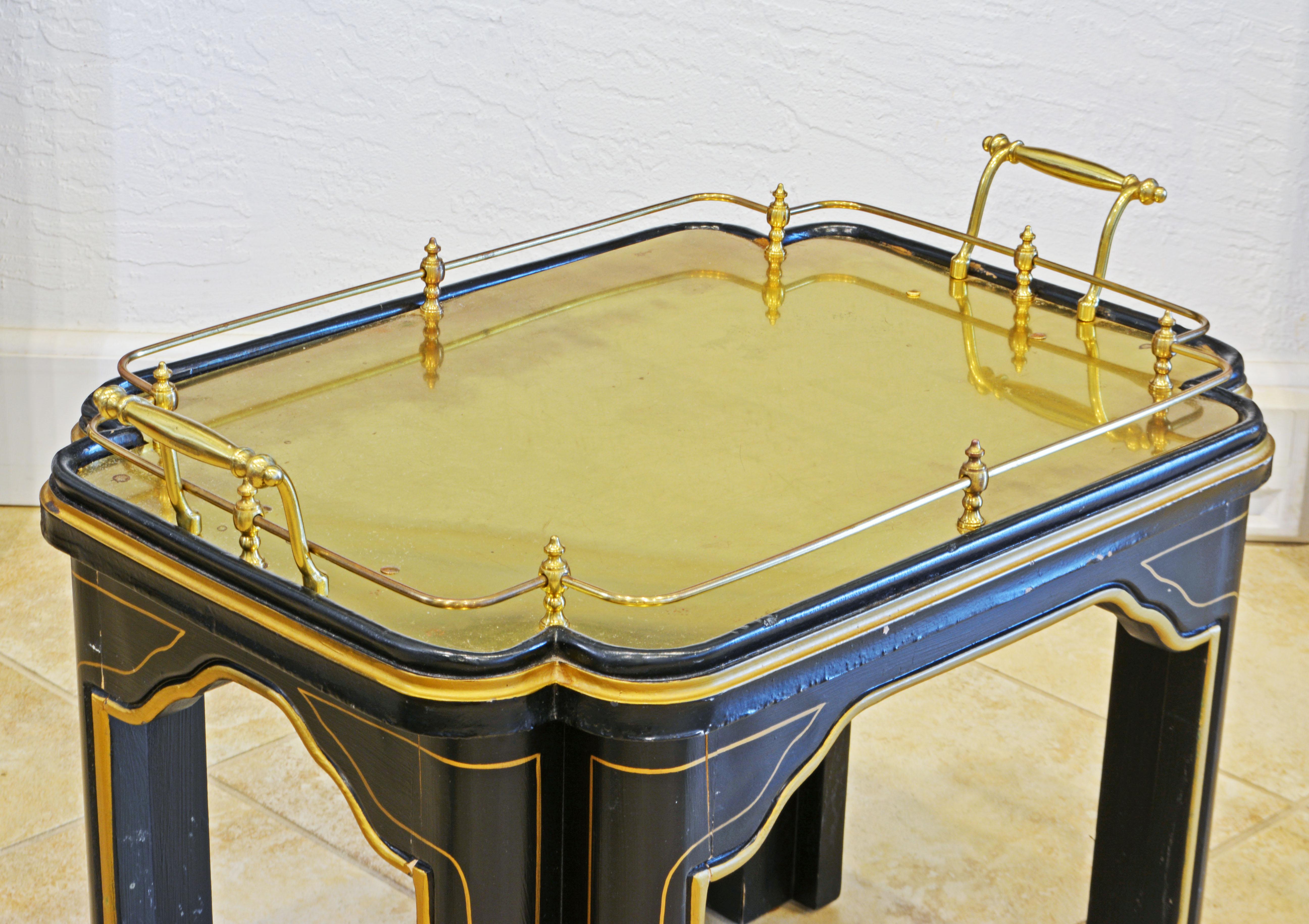 20th Century Mid Century Chinoiserie Regency Style Lacquered Brass Tray Top Occasional Table