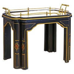 Mid Century Chinoiserie Regency Style Lacquered Brass Tray Top Occasional Table